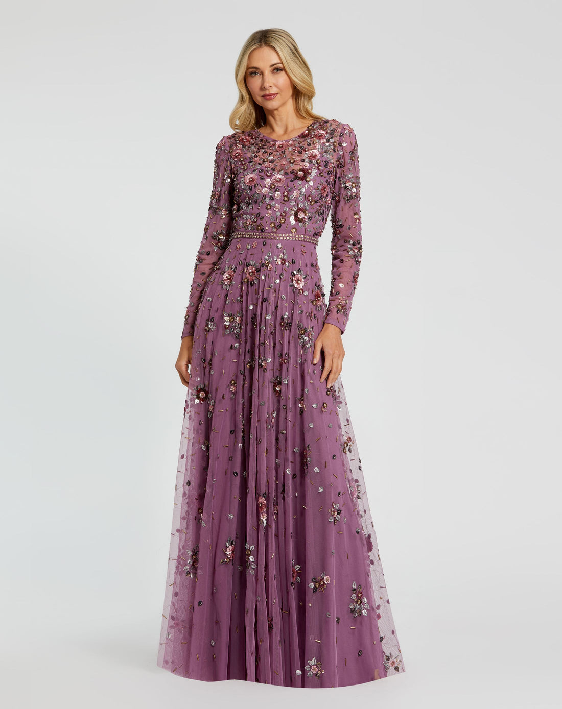 Long Sleeve High Neck Beaded Gown