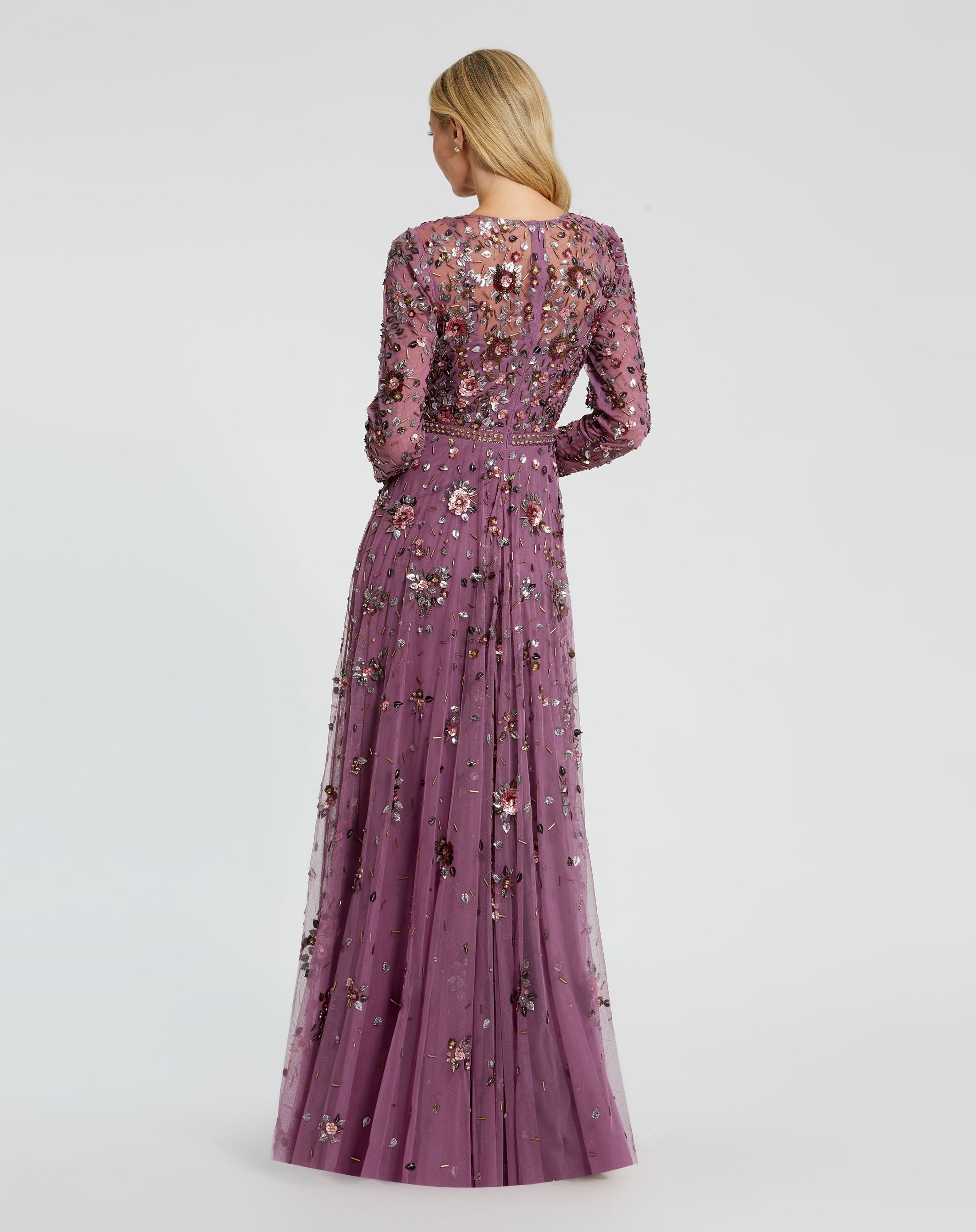 Long Sleeve High Neck Beaded Gown