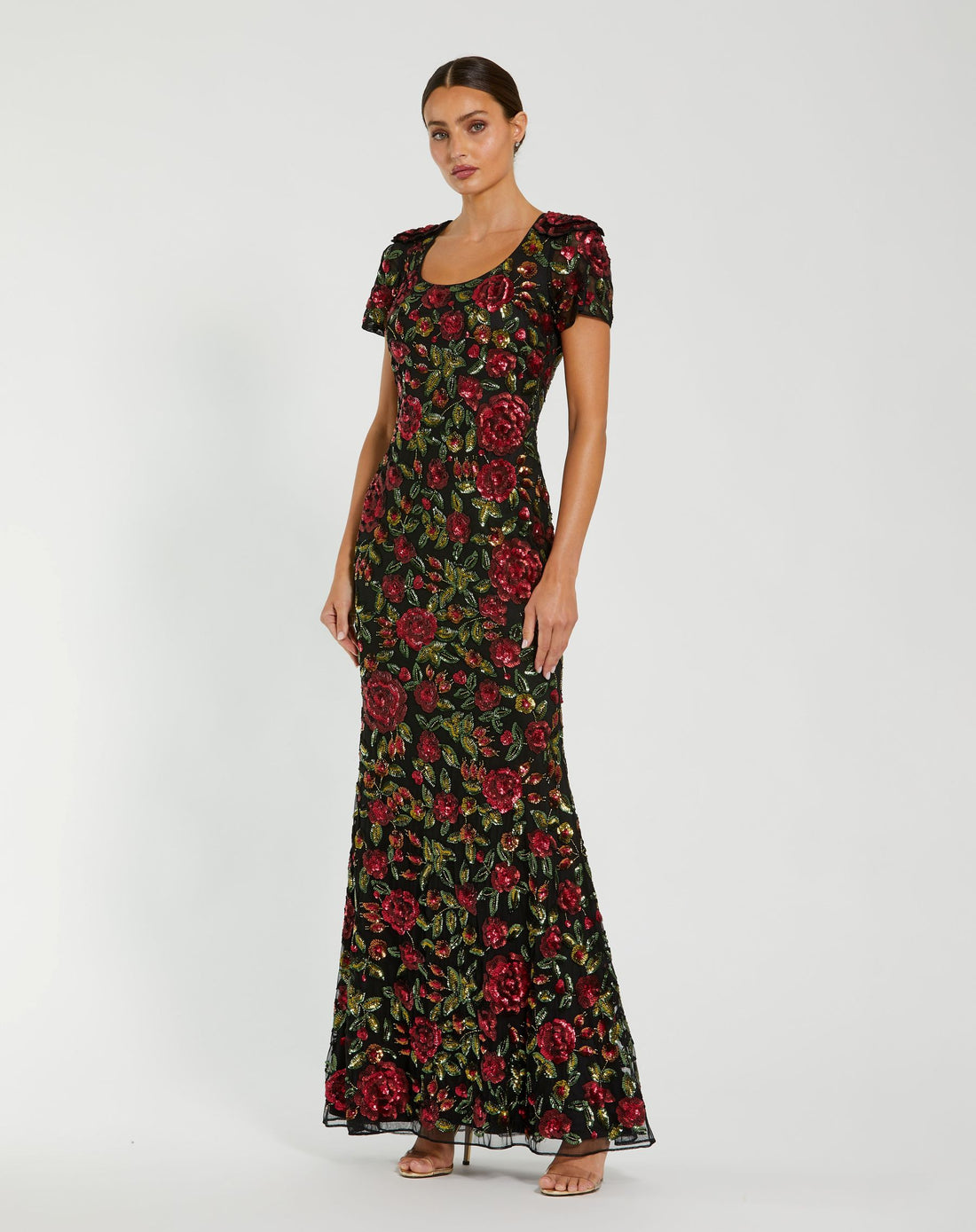 Multicolor Floral Sequin Scoop Neck Trumpet Gown - Mac Duggal