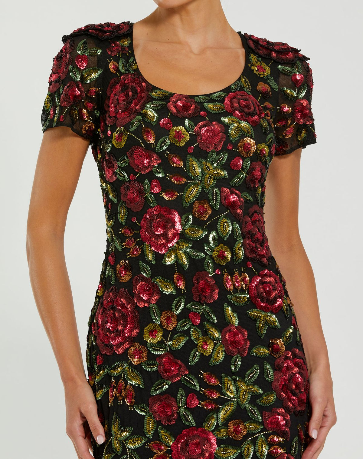 Multicolor Floral Sequin Scoop Neck Trumpet Gown - Mac Duggal