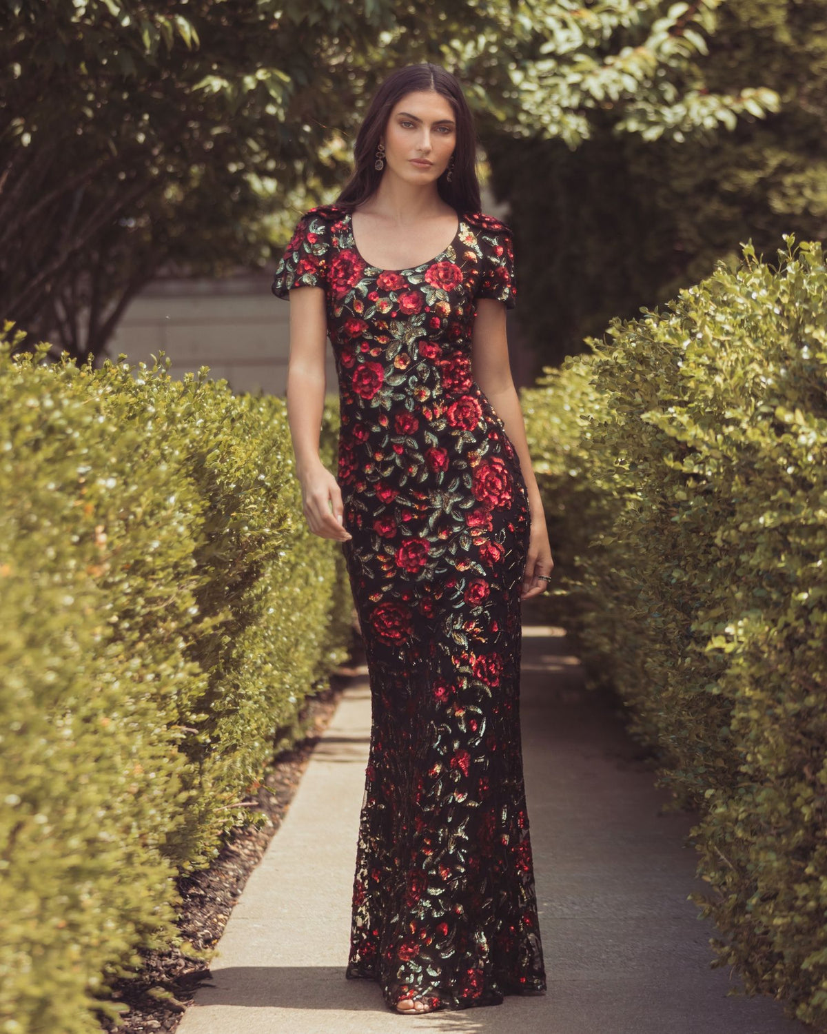 Multicolor Floral Sequin Scoop Neck Trumpet Gown - Mac Duggal