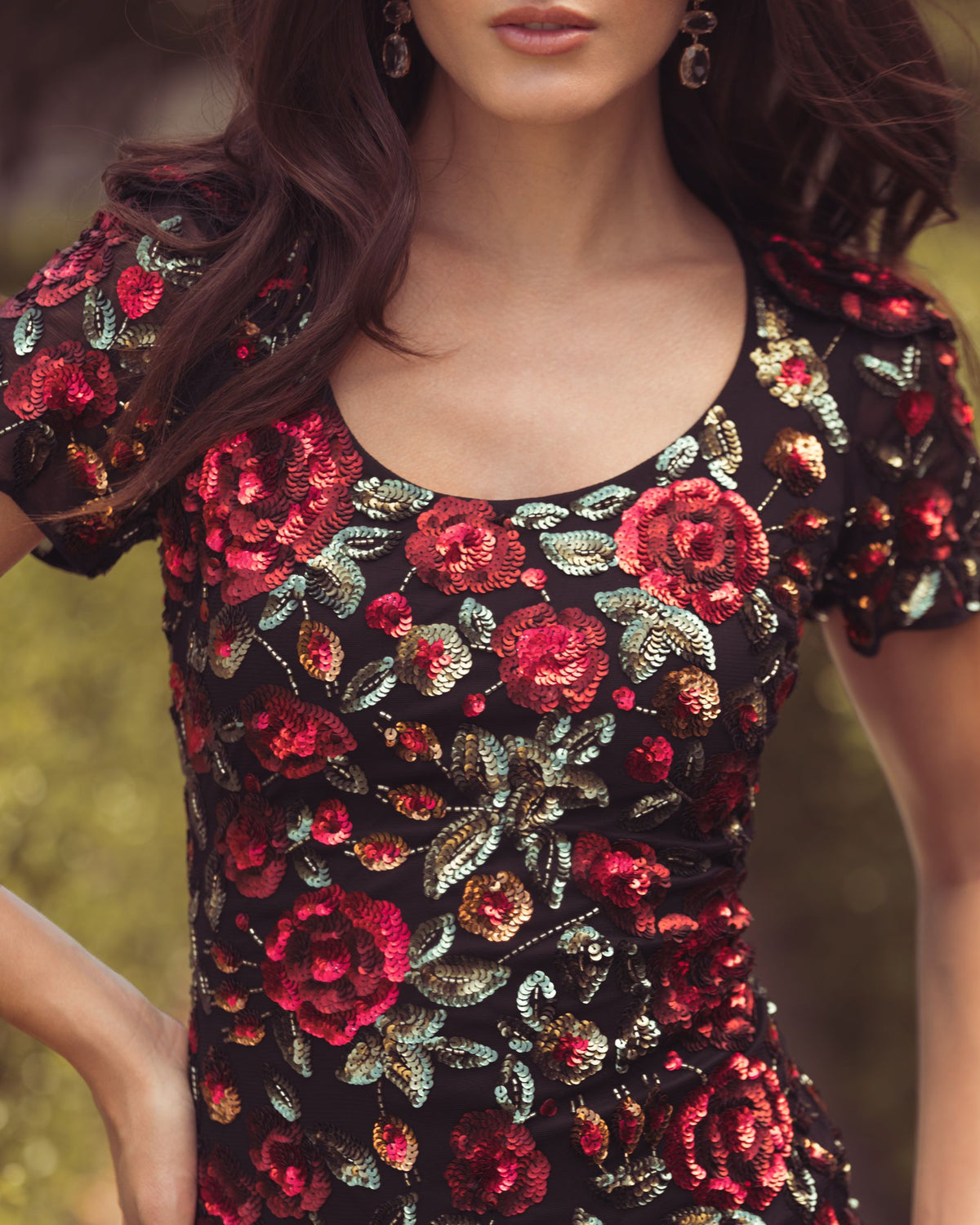 Multicolor Floral Sequin Scoop Neck Trumpet Gown - Mac Duggal