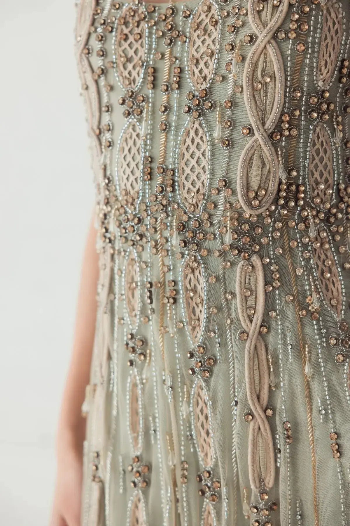 Green Embellished Mesh Sleeveless Scoop Neck Midi Dress - Mac Duggal