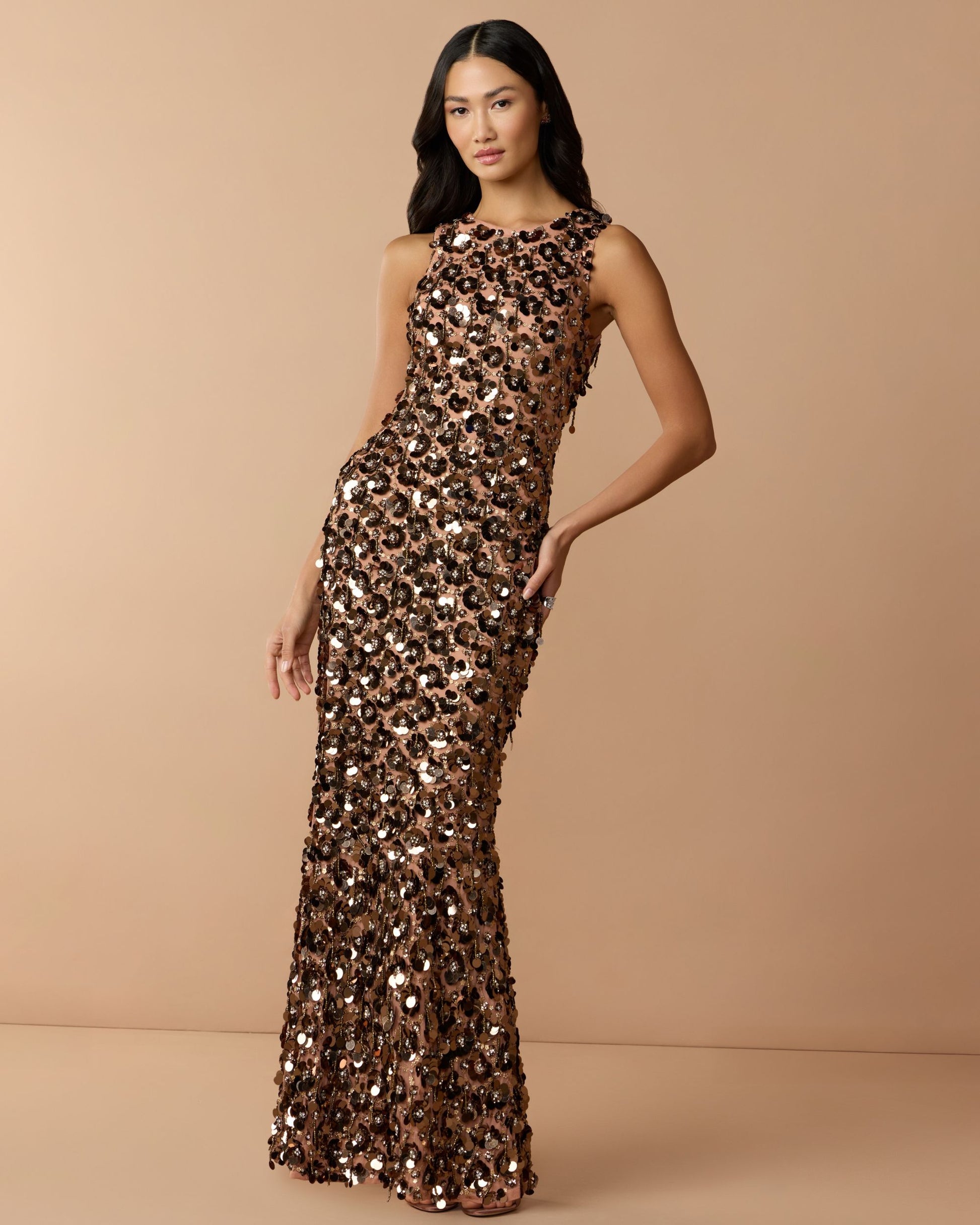 Mac Duggal Women's Embellished Mesh Gown - Bronze - Size 4 Mac Duggal Women's Embellished Mesh Gown - Bronze - Size 4