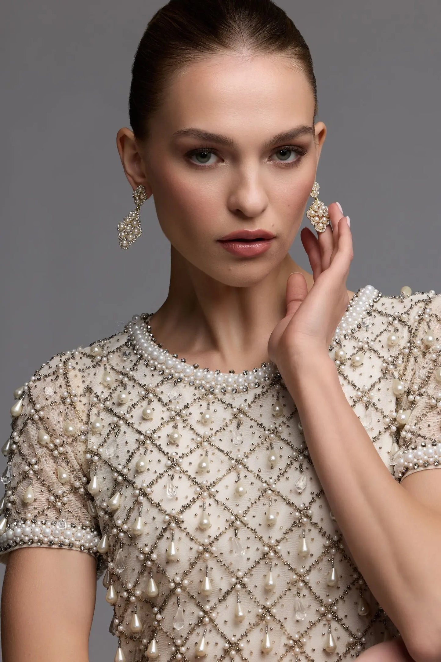 Ivory Short Sleeve Embellished Mini Dress Mac Duggal