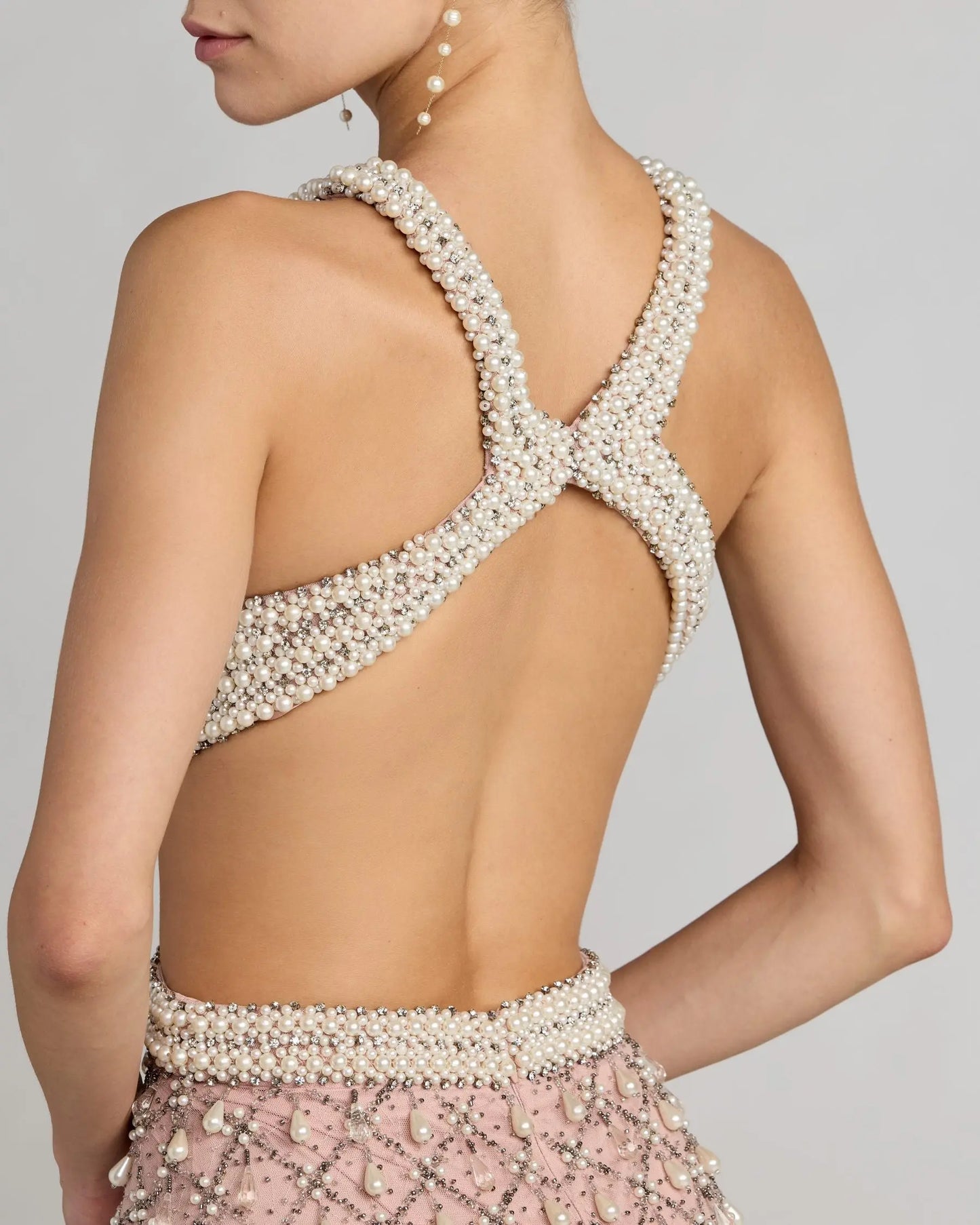 Pink Backless Cutout Pearl Embellished Gown Mac Duggal