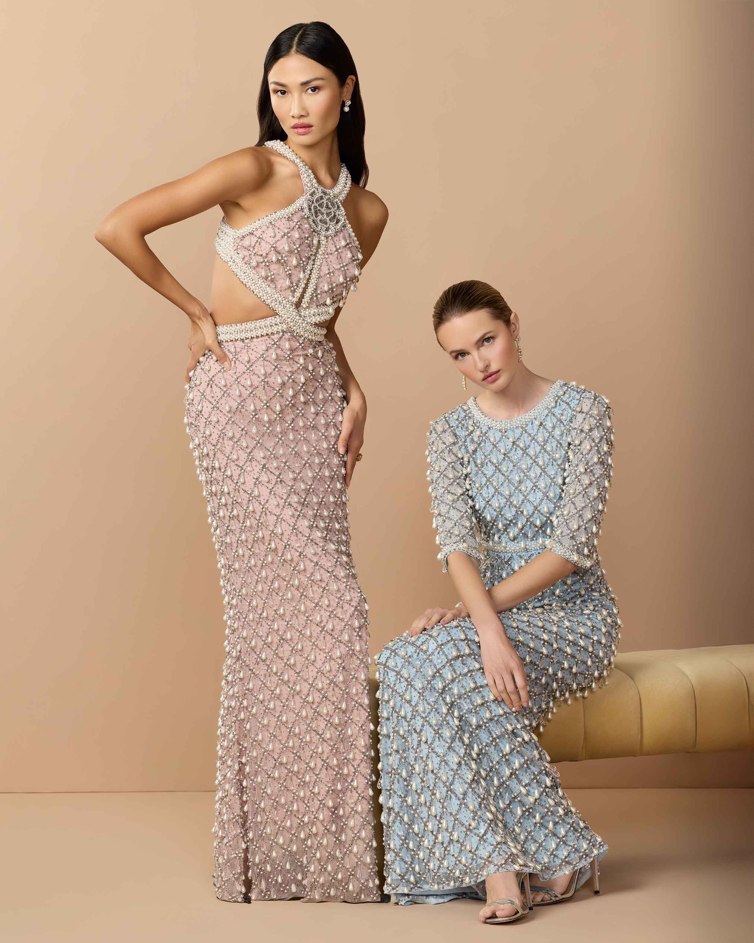 Pink Backless Cutout Pearl Embellished Gown Mac Duggal