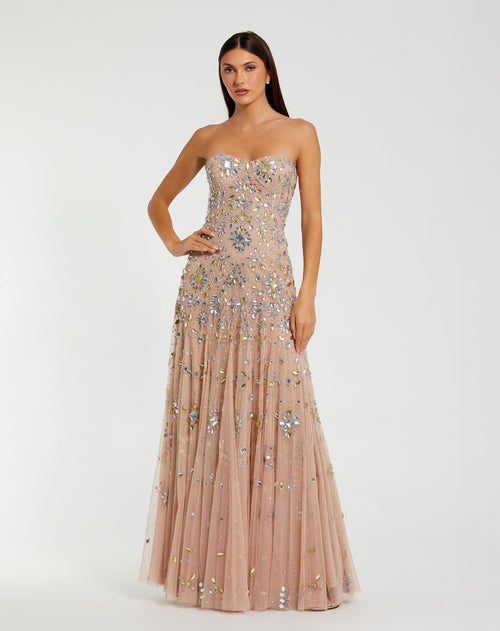 Strapless Sweetheart Embellished Net Gown