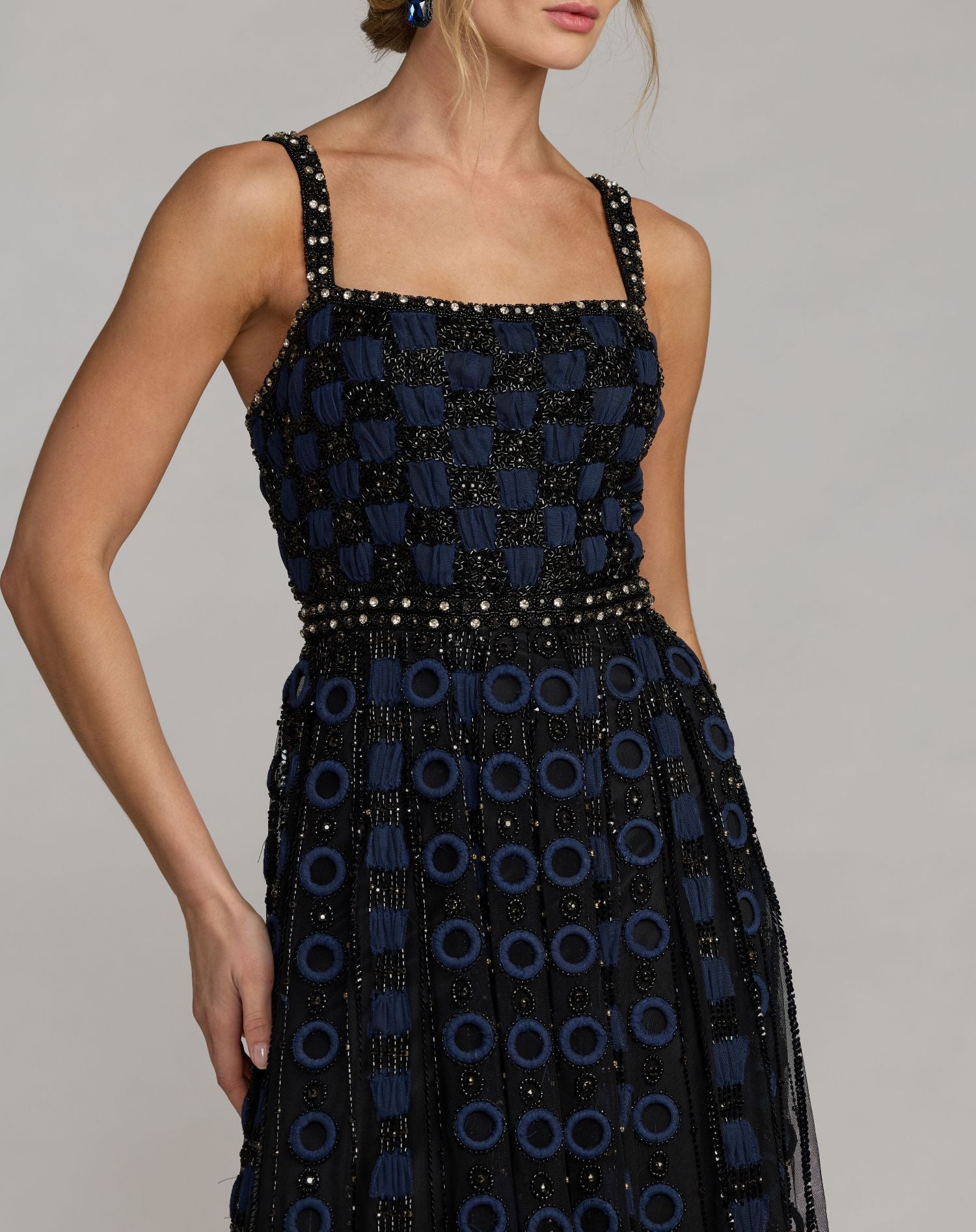 Black and Navy Sleeveless Embellished A-line Gown Mac Duggal