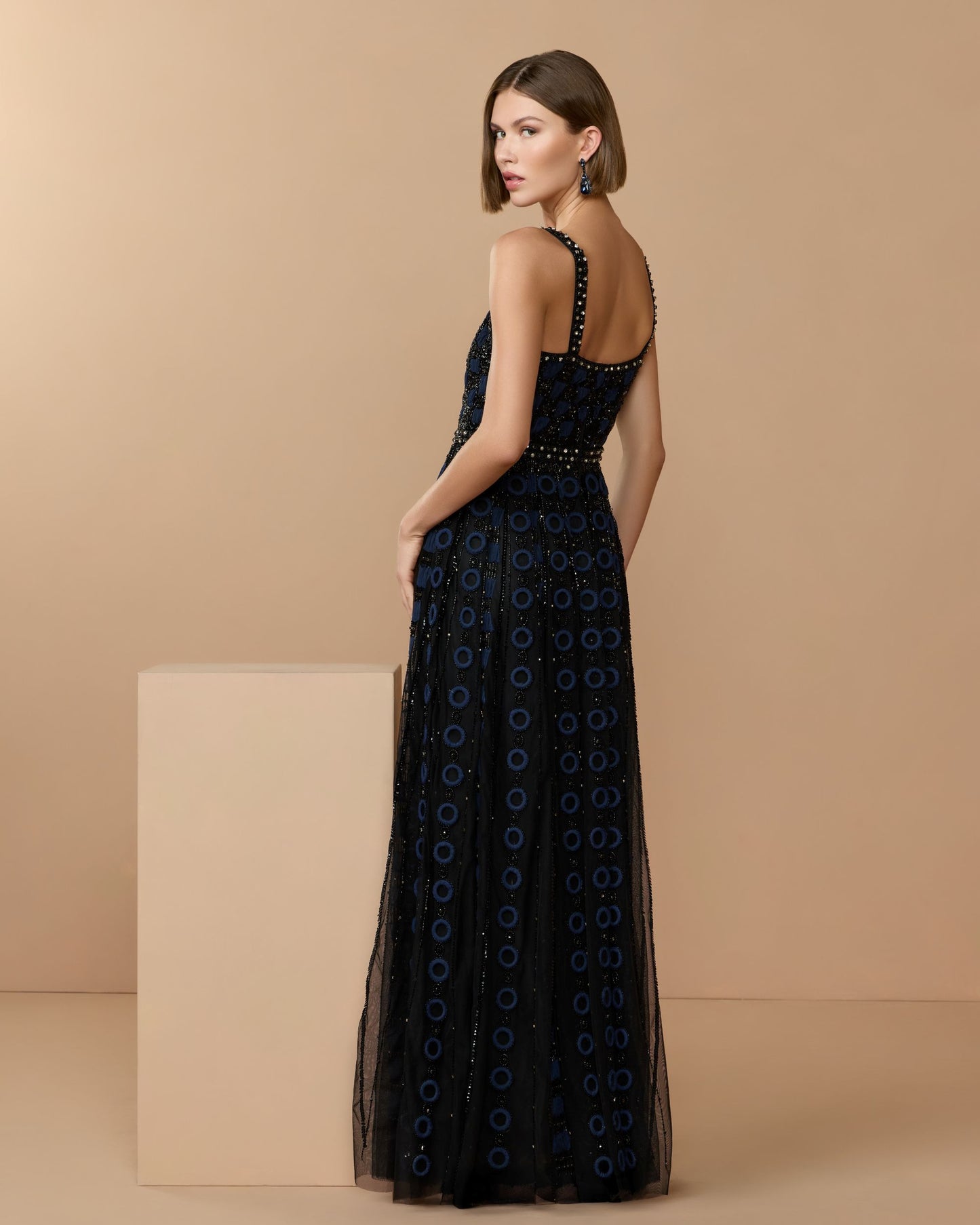 Black and Navy Sleeveless Embellished A-line Gown - Mac Duggal