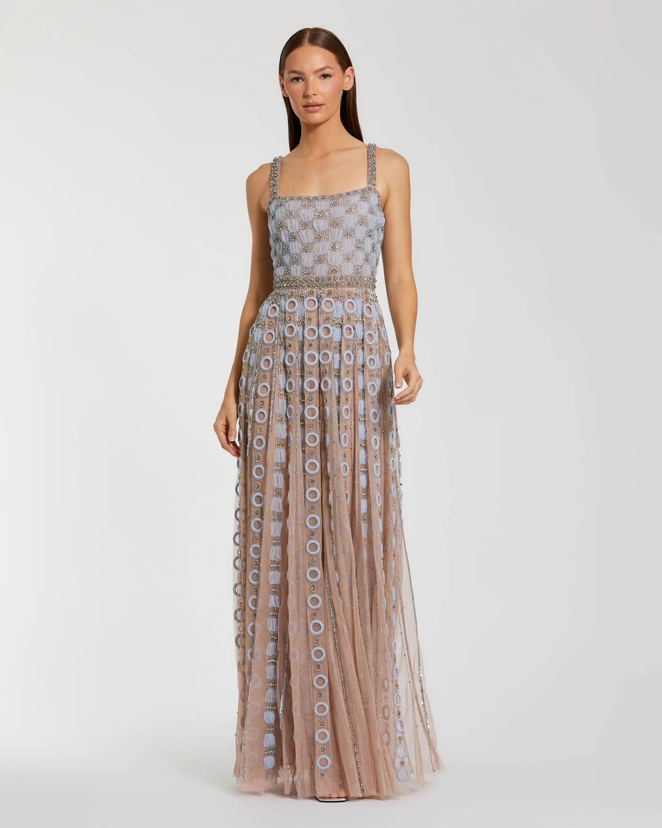 Light Blue Sleeveless Embellished A-line Gown - Mac Duggal