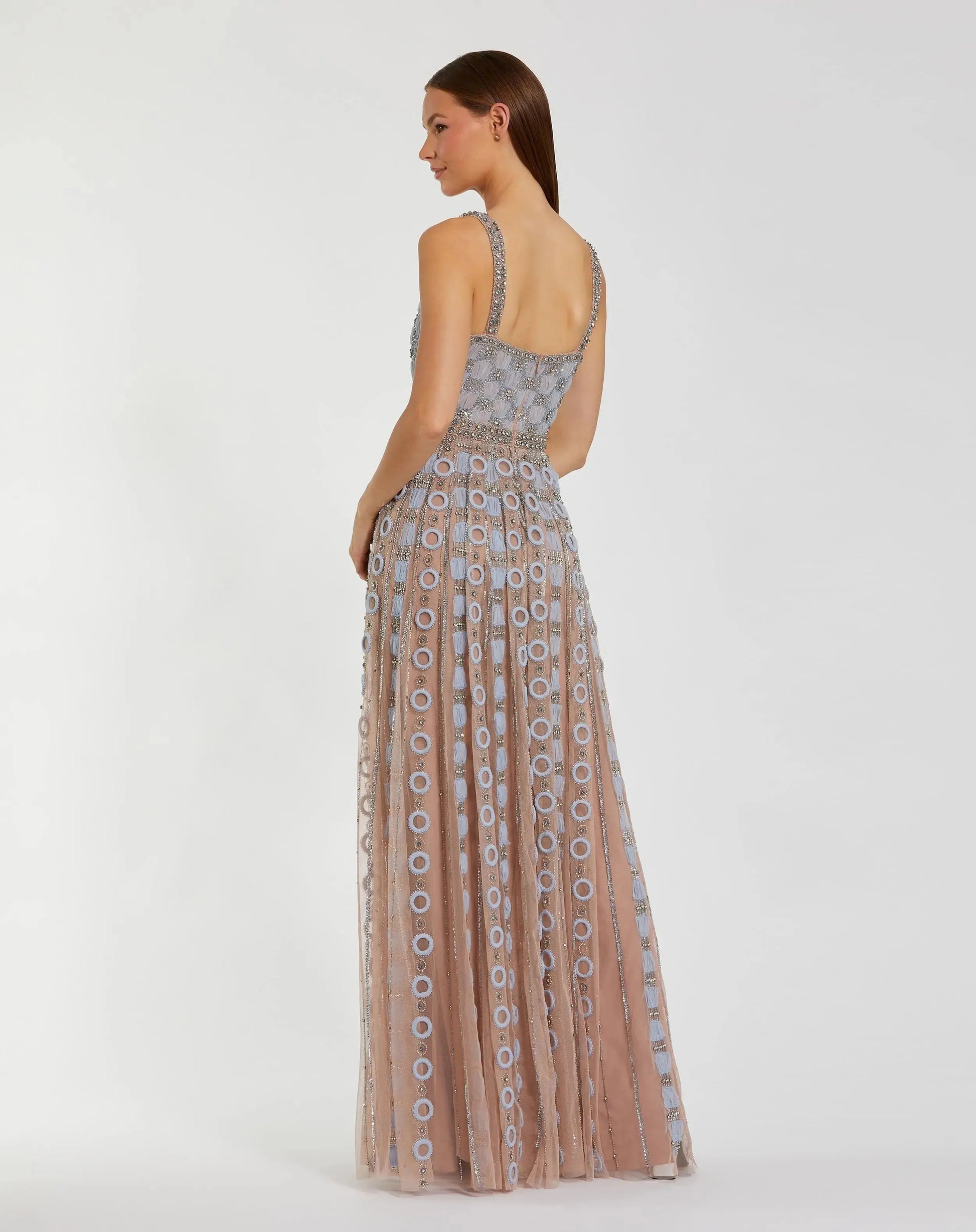 Mac Duggal Women's Sleeveless Mesh Embellished A Line Gown - Blue - Size 12 Mac Duggal Women's Sleeveless Mesh Embellished A Line Gown - Blue - Size 12