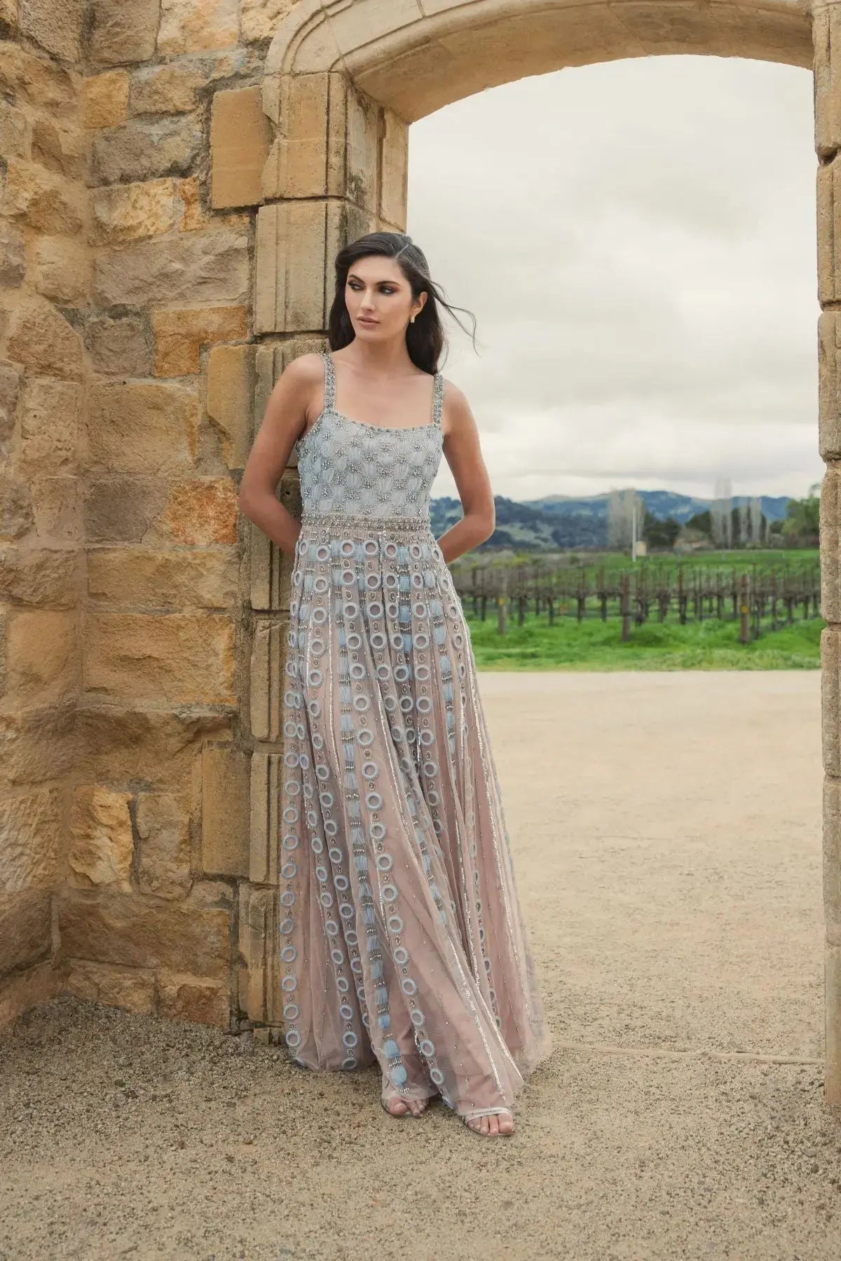 Light Blue Sleeveless Embellished A-line Gown Light Blue Sleeveless Embellished A-line Gown