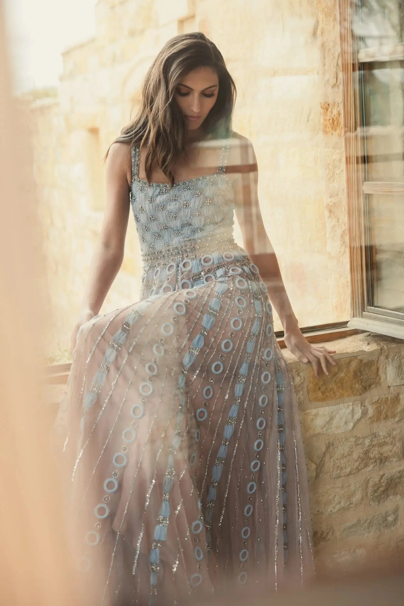 Light Blue Sleeveless Embellished A-line Gown - Mac Duggal