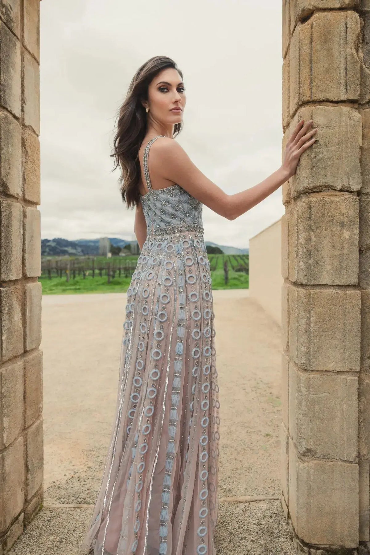 Powder Blue Sleeveless Embellished A-line Gown - Mac Duggal