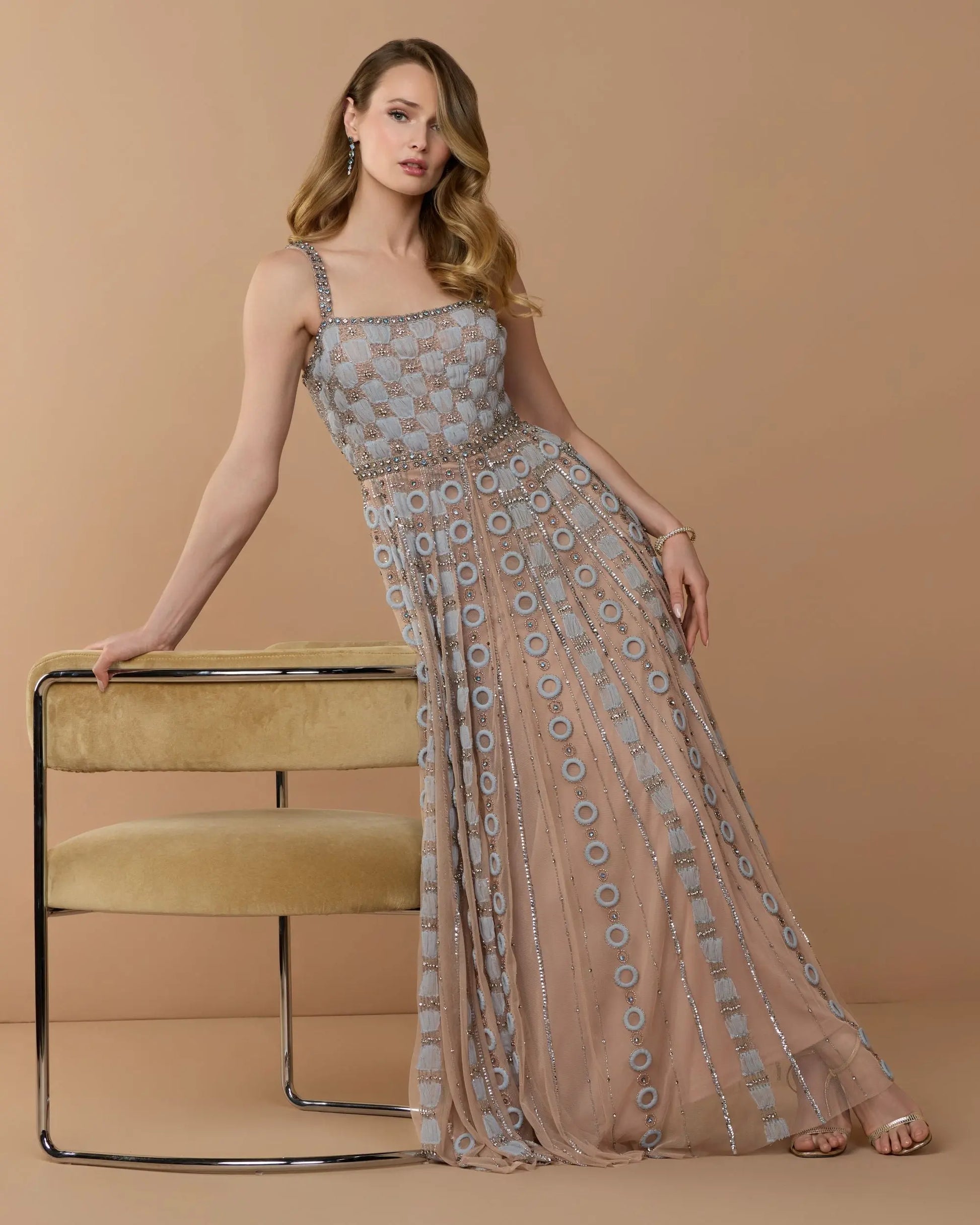 Light Blue Sleeveless Embellished A-line Gown Mac Duggal