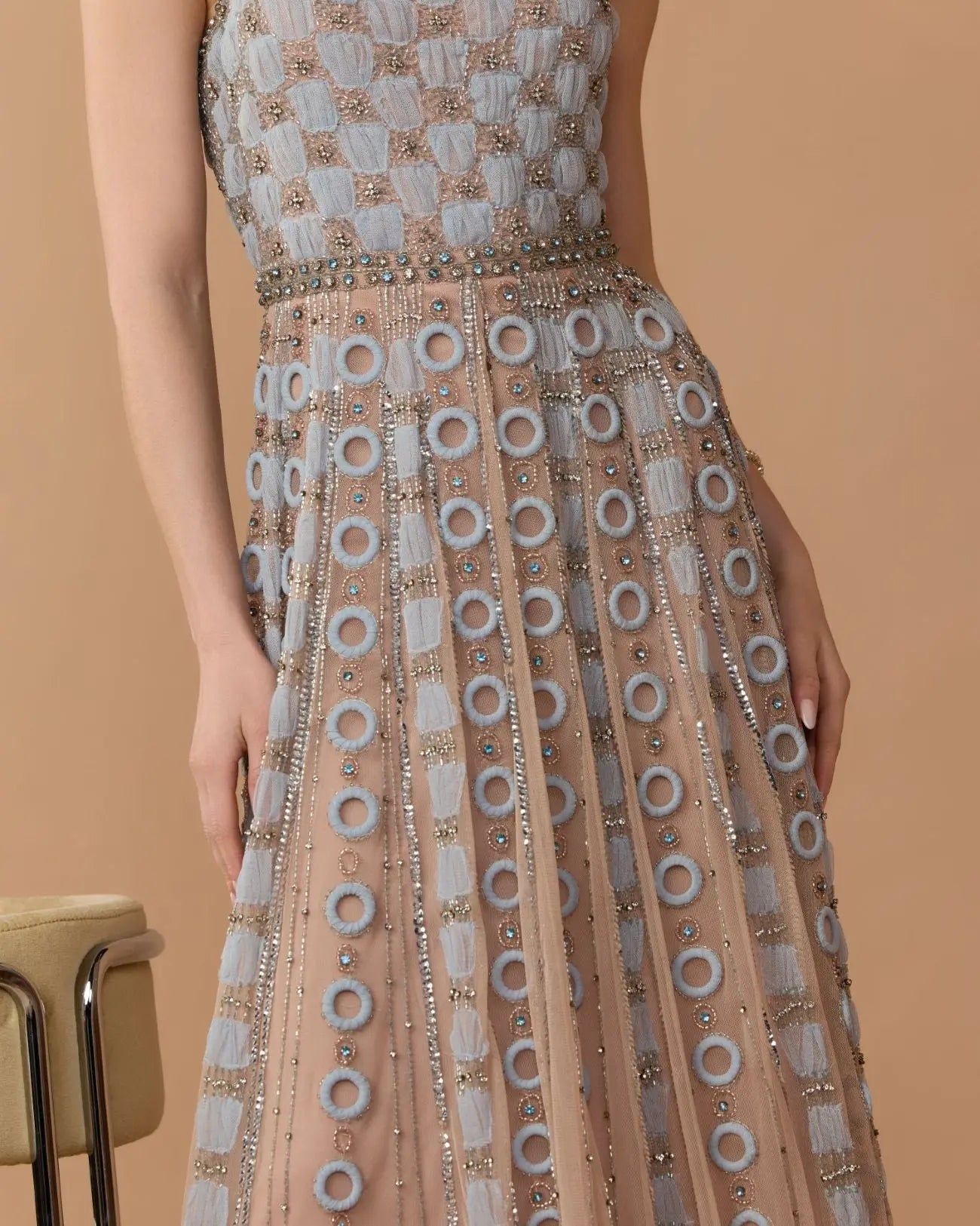 Light Blue Sleeveless Embellished A-line Gown Light Blue Sleeveless Embellished A-line Gown