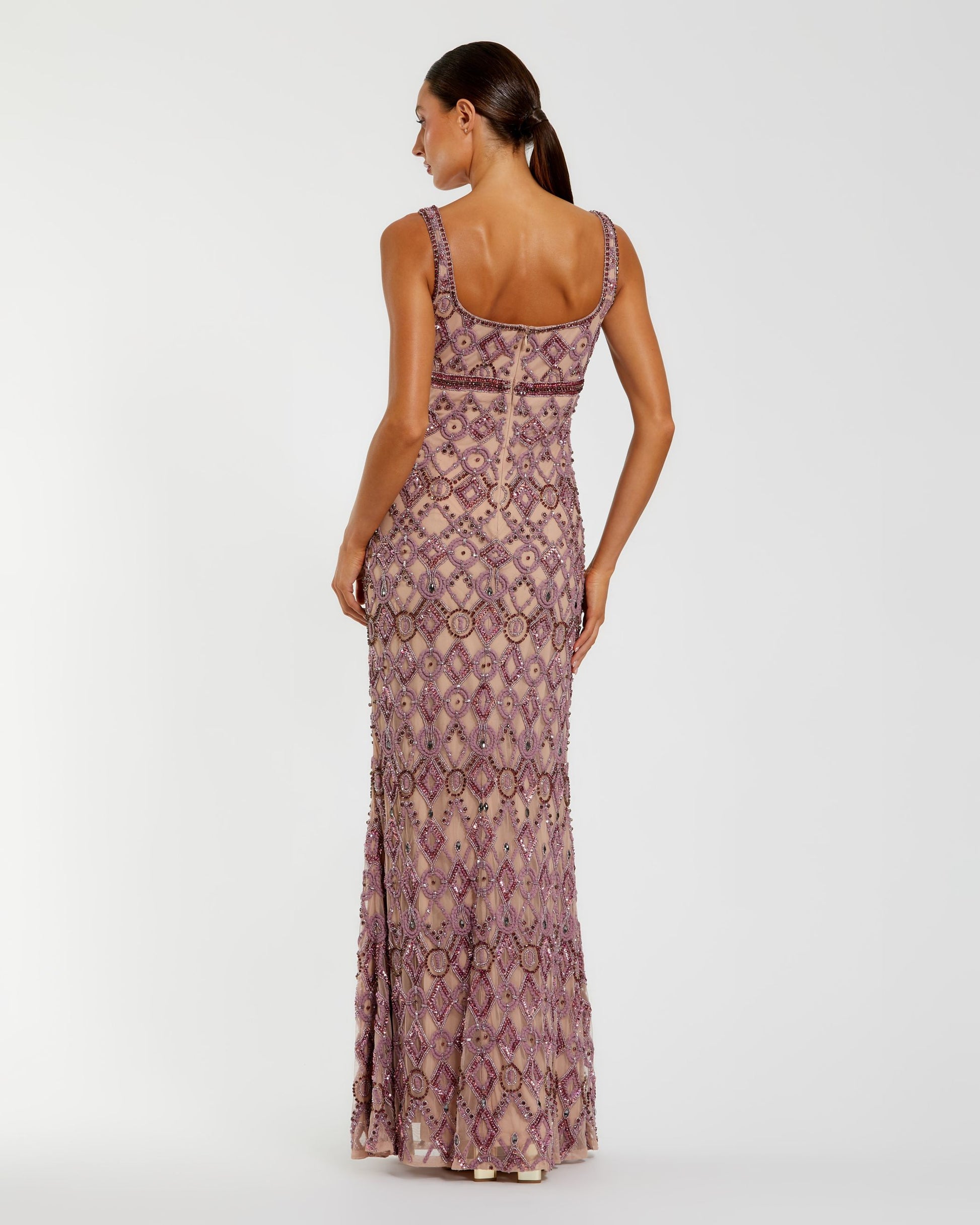 Pink Beaded Art Deco Column Gown Mac Duggal