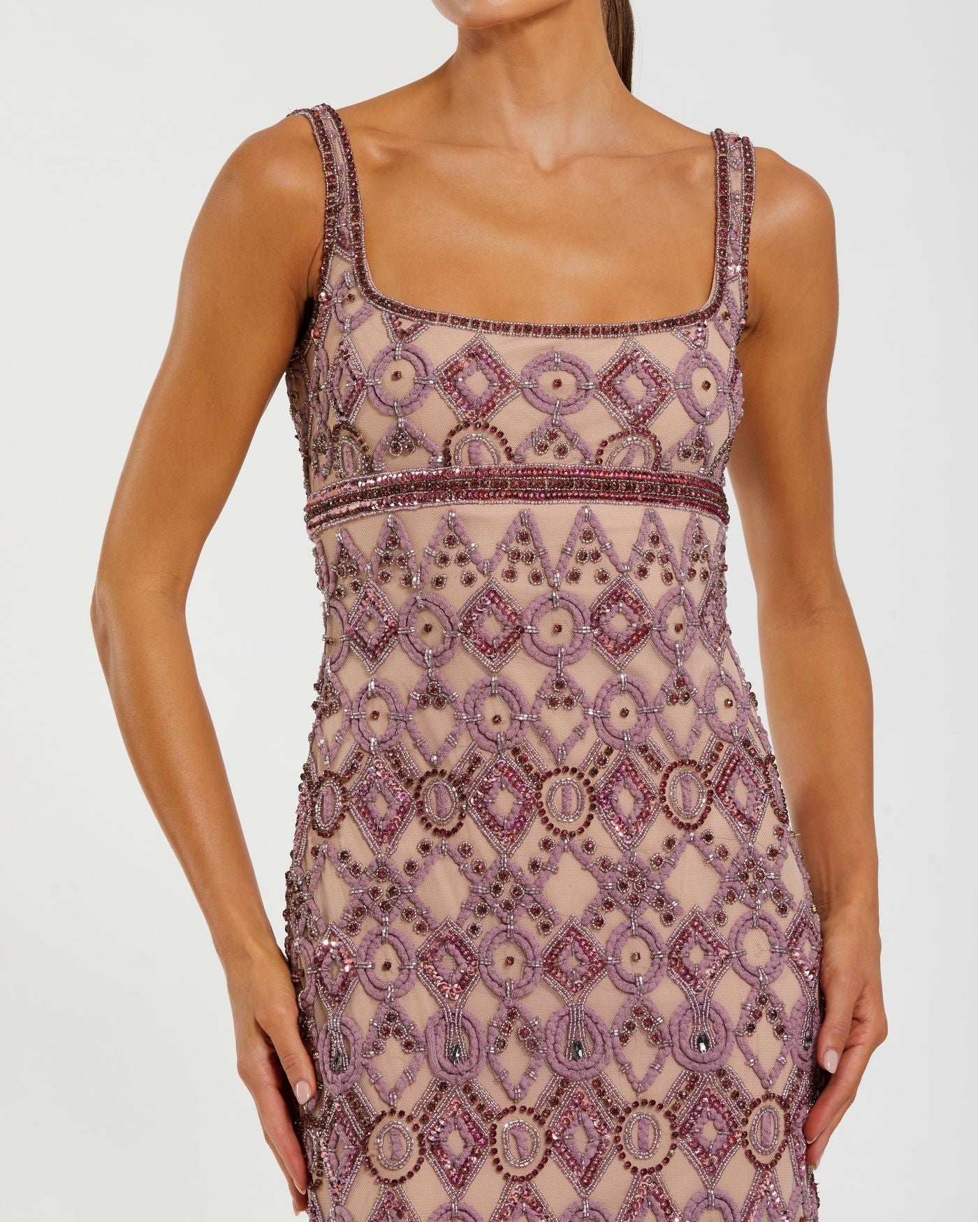 Pink Beaded Art Deco Column Gown Mac Duggal