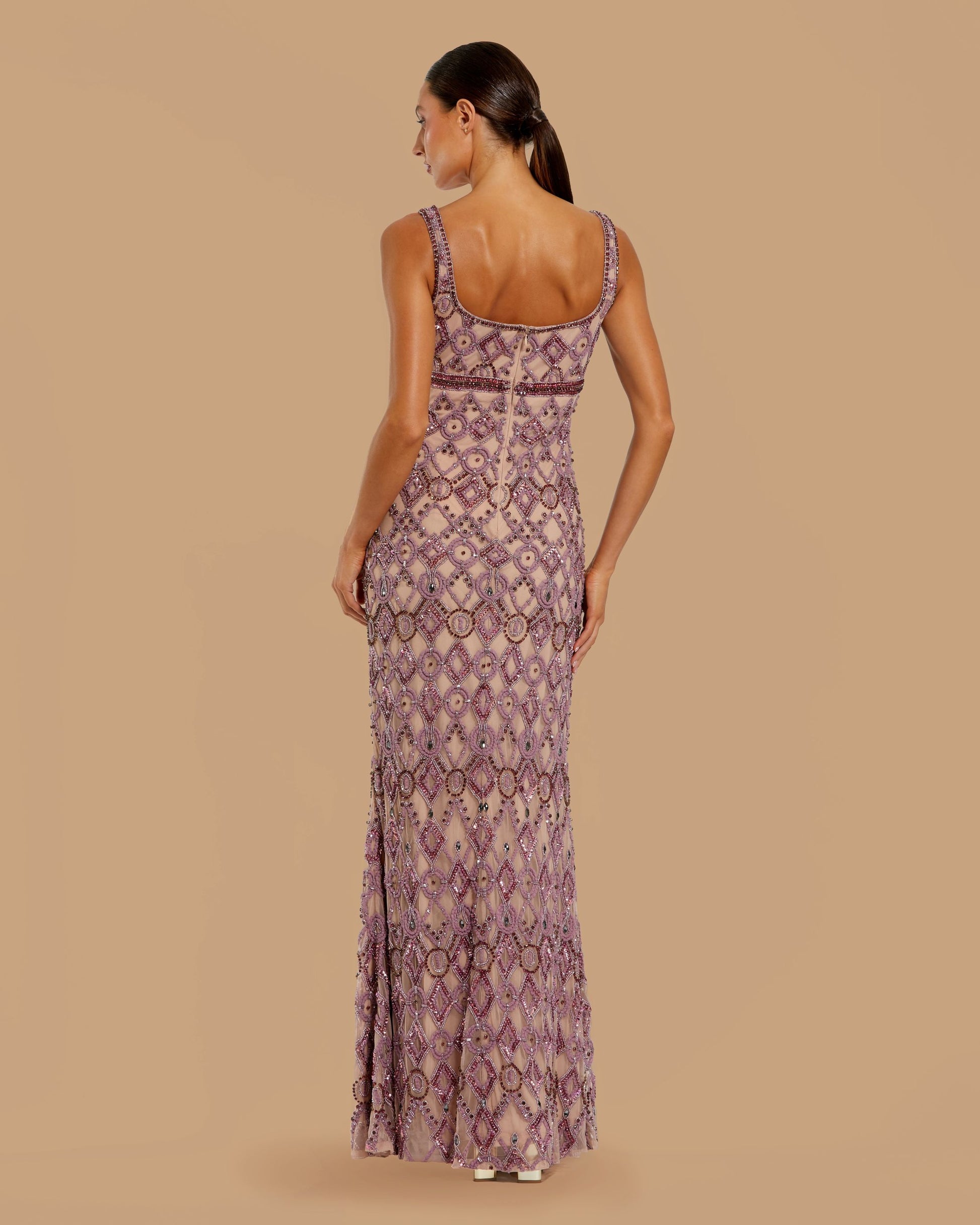 Pink Beaded Art Deco Column Gown Mac Duggal