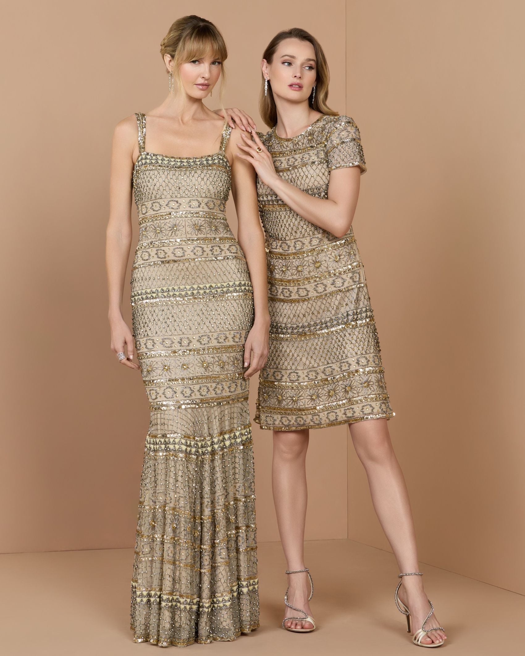 short sleeve mini dress formal Gold Short Sleeve Embellished Mini Dress