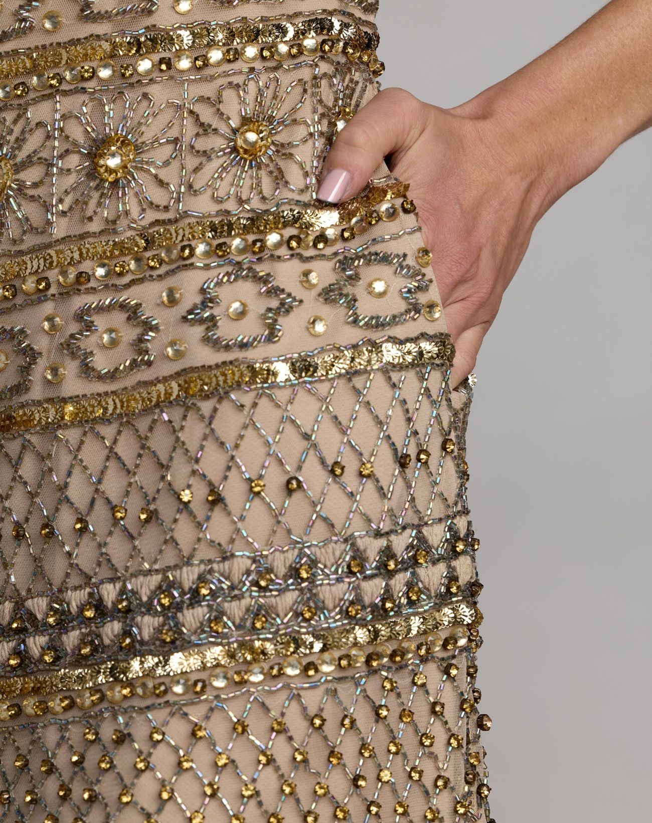 Gold Short Sleeve Embellished Mini Dress - Mac Duggal
