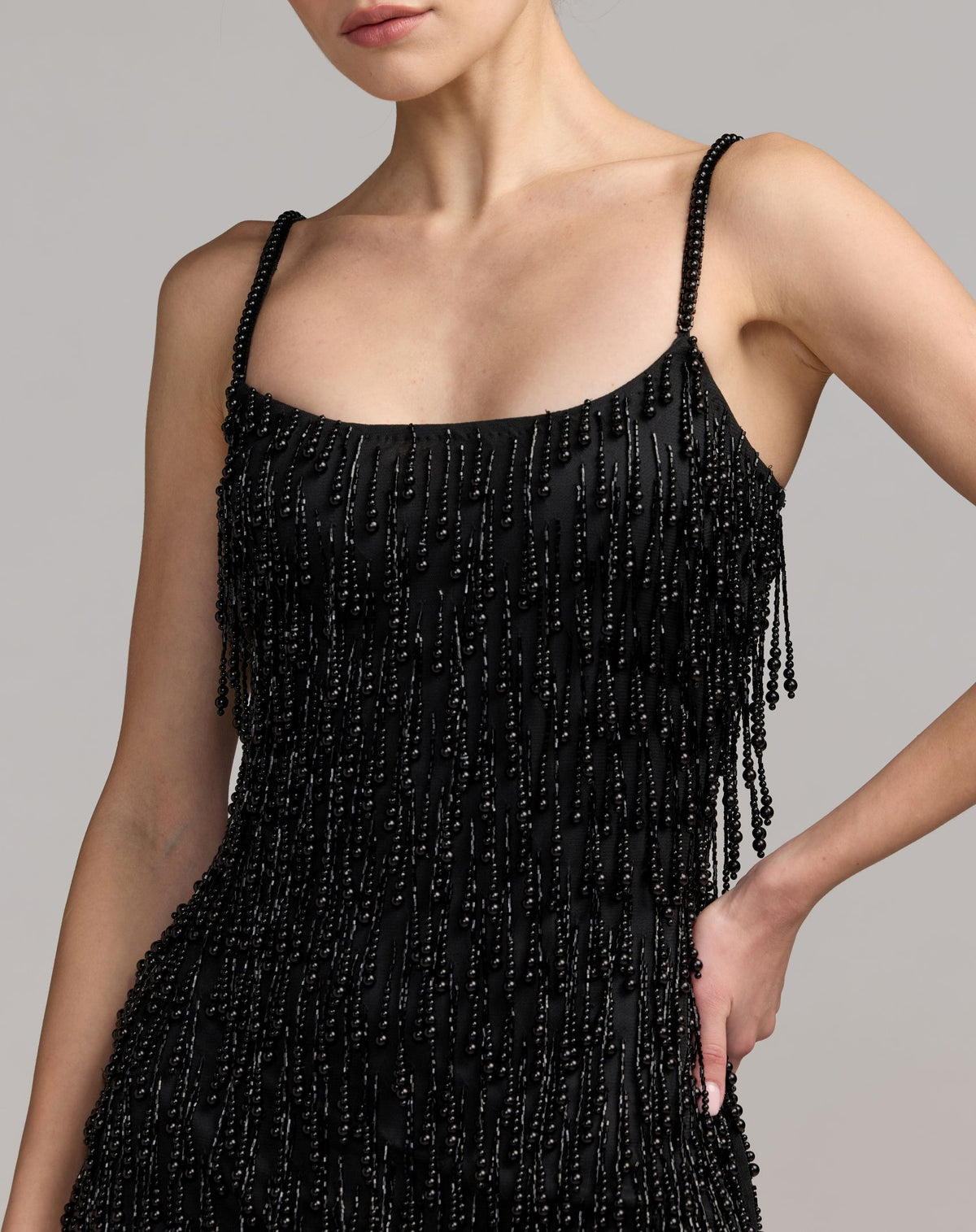 Black Pearl Fringe Mini Dress - Mac Duggal