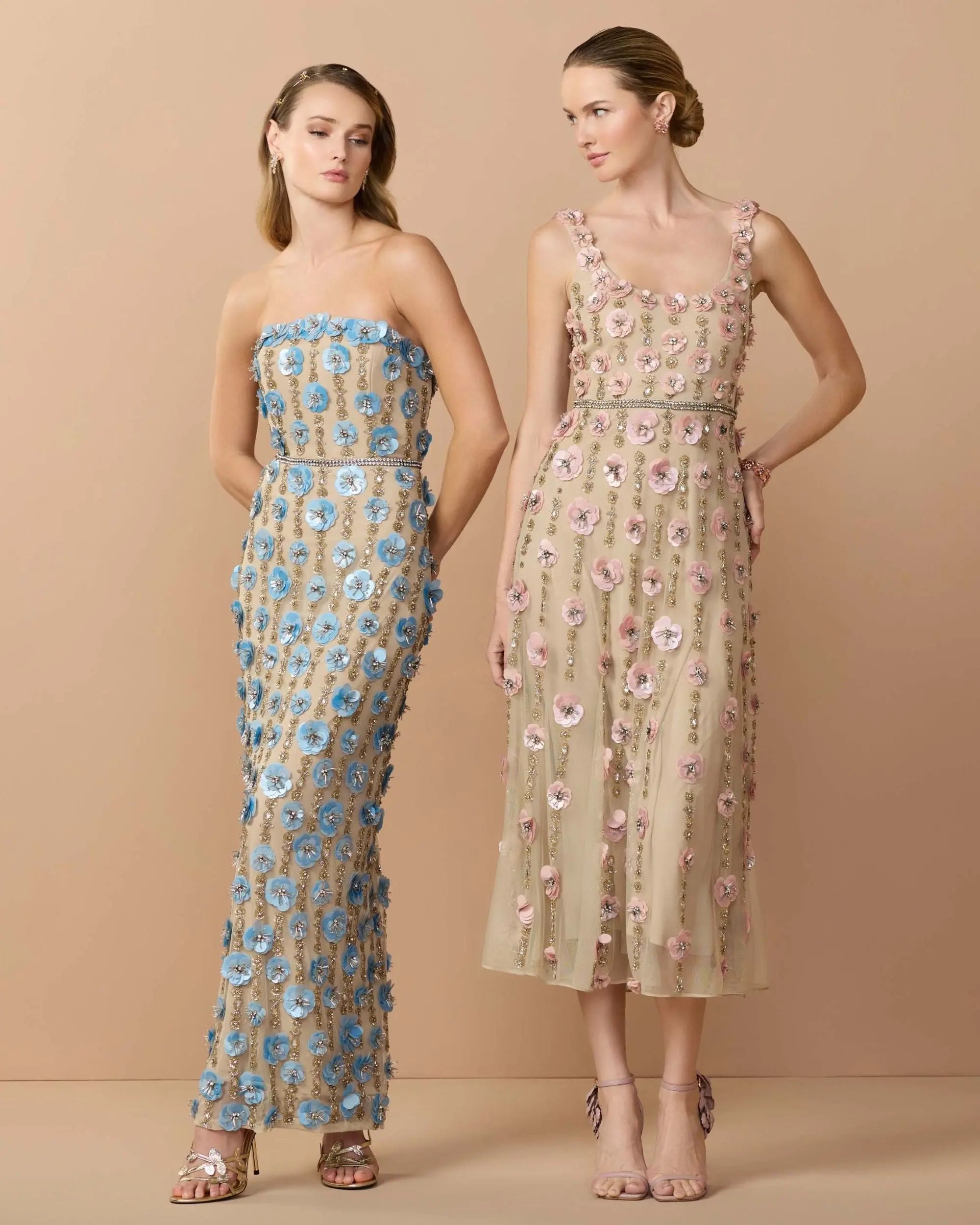 Beige Beaded Sequin Strapless Ankle Dress Mac Duggal