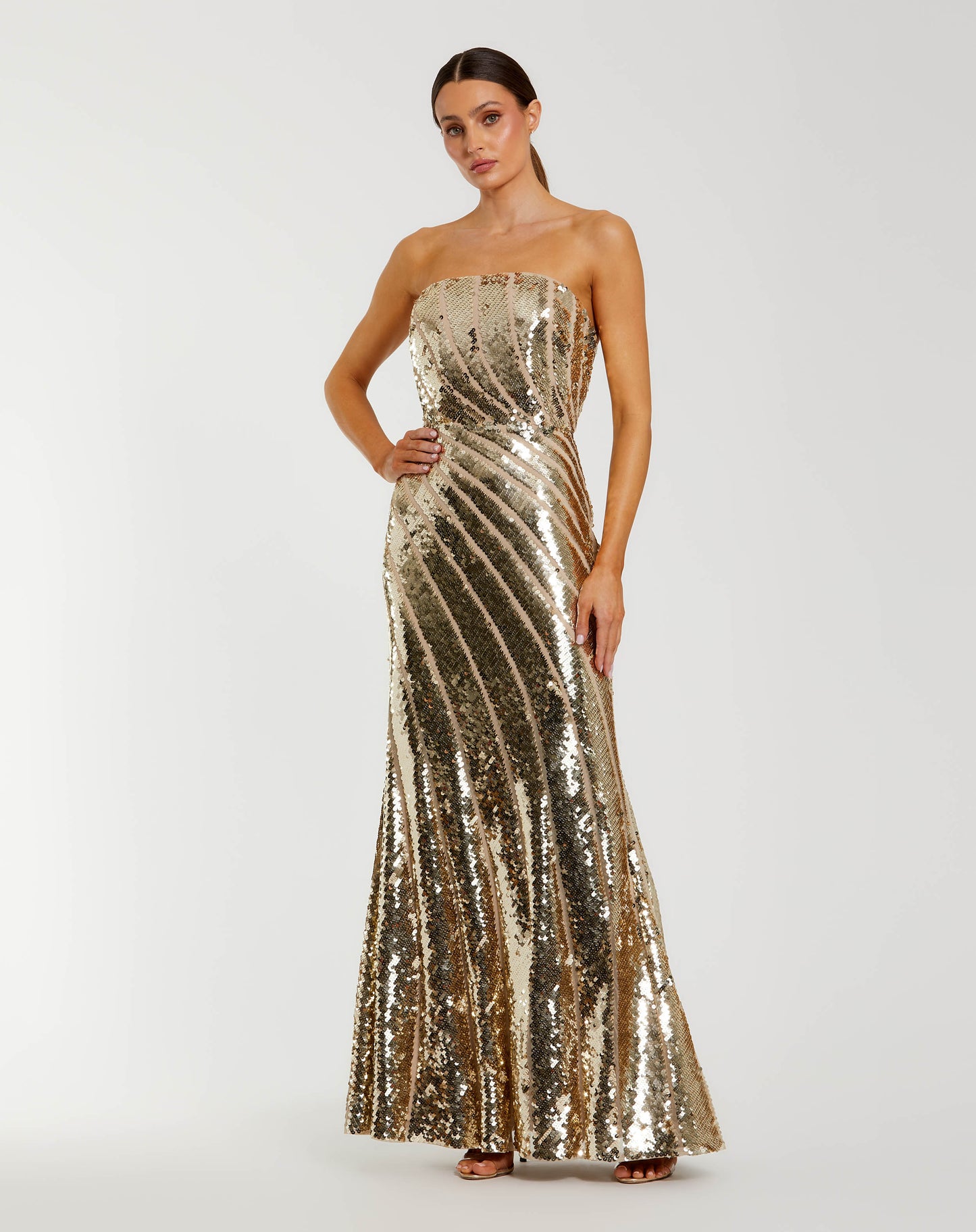 Gold Sequin Mesh Strapless Trumpet Gown - Mac Duggal