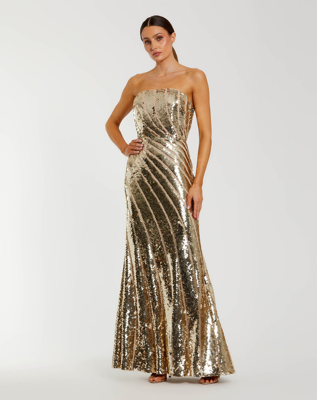 Gold Sequin Mesh Strapless Trumpet Gown - Mac Duggal