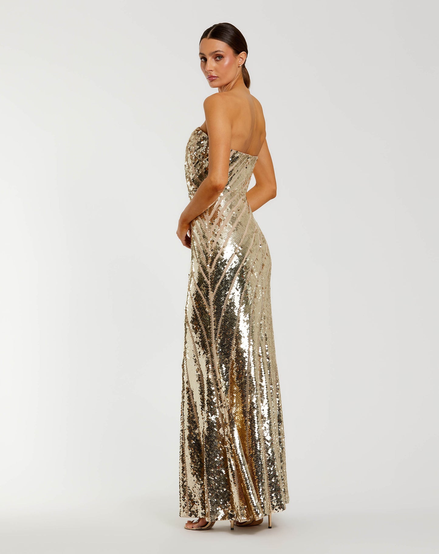 Gold Sequin Mesh Strapless Trumpet Gown - Mac Duggal