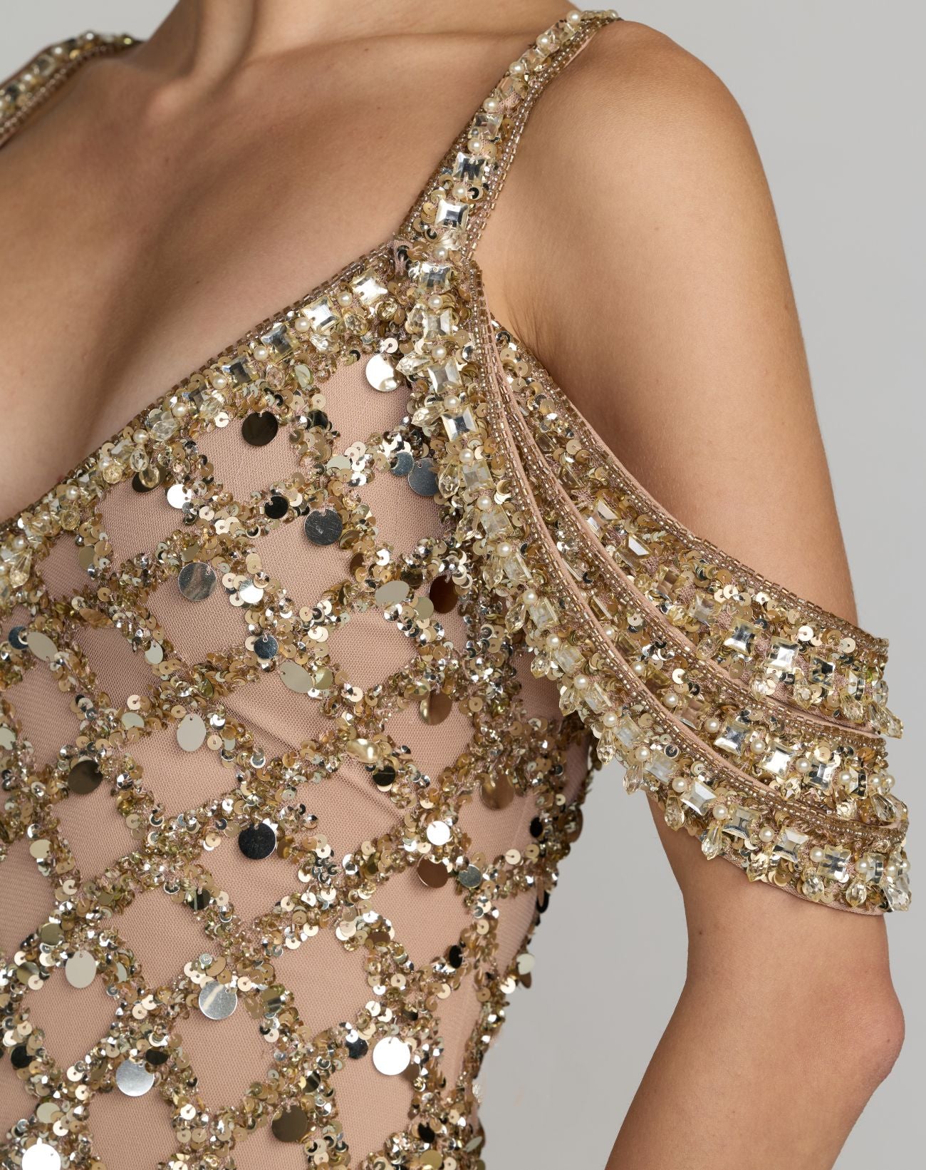 Gold Sequin Embellished V-Neck Gown - Mac Duggal