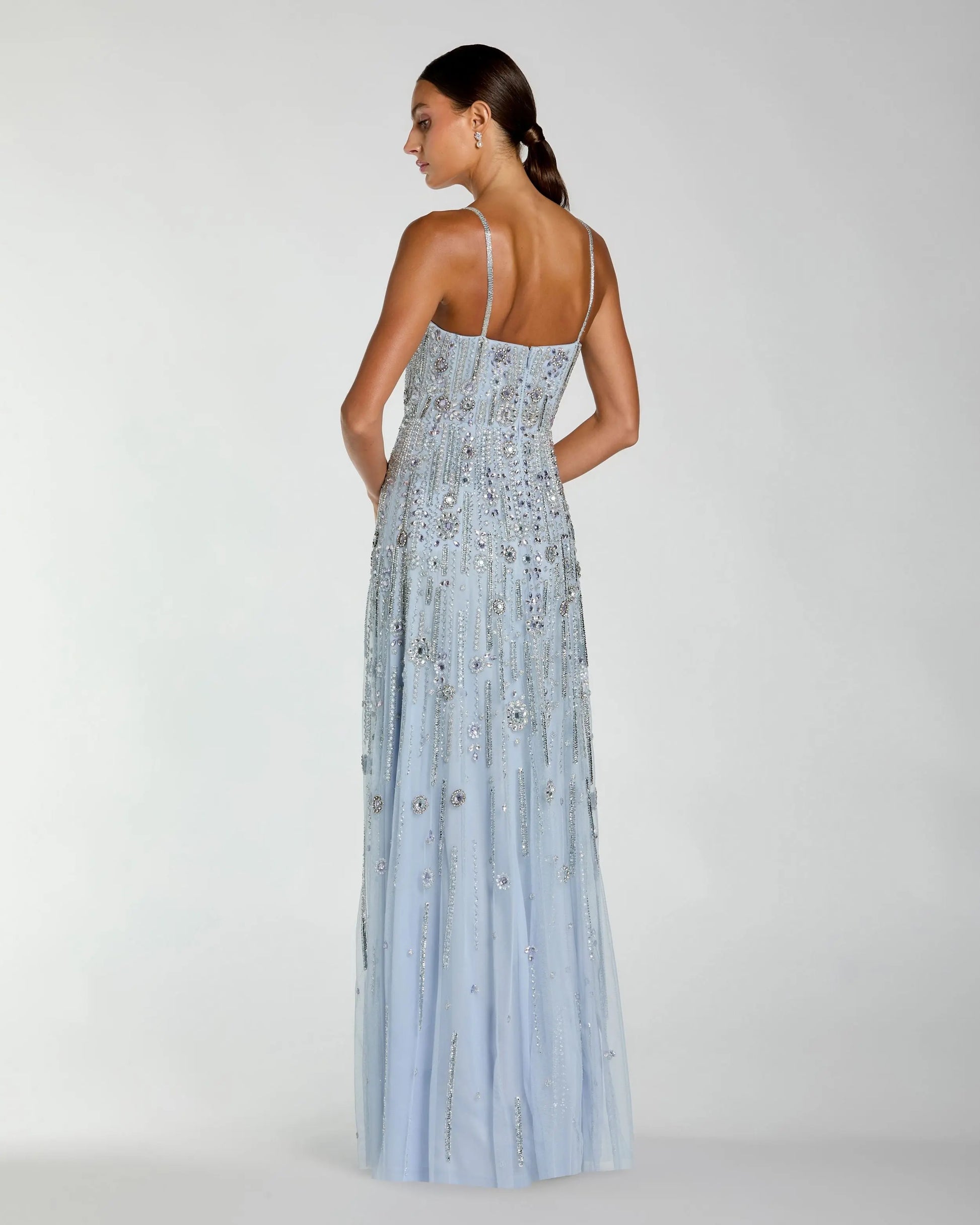 mac duggal blue sequin dress Blue Ombr Sequin Long Sleeve A-Line Gown