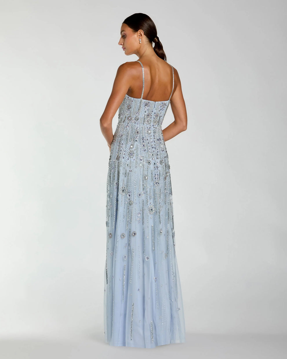 Blue Rhinestone Embellished Sweetheart Neck A-Line Gown