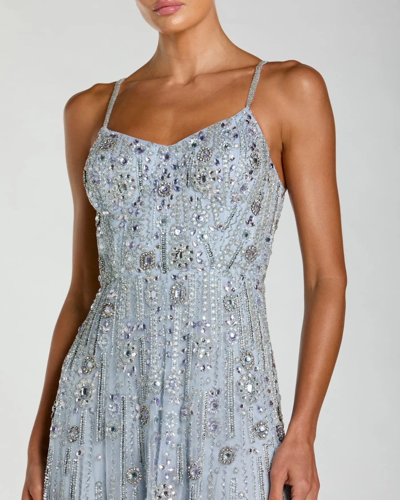 Blue Rhinestone Embellished Sweetheart Neck A-Line Gown | Mac Duggal Blue Rhinestone Embellished Sweetheart Neck A-Line Gown | Mac Duggal