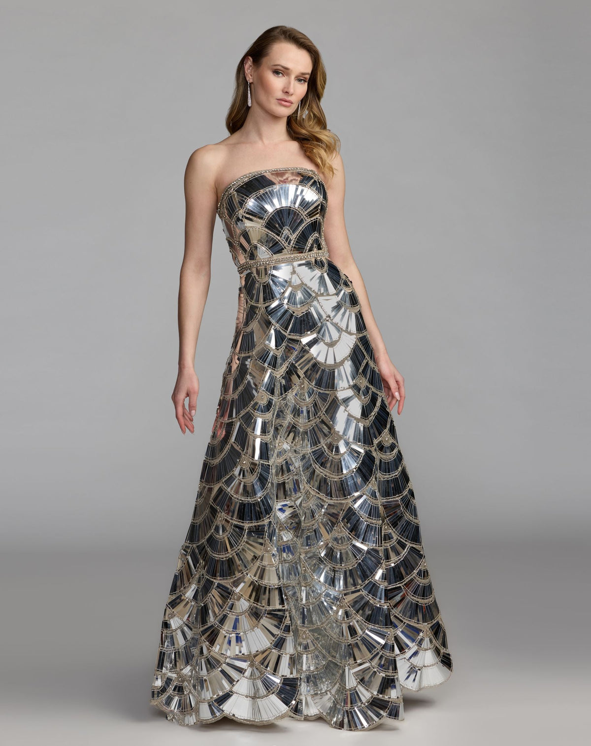 Silver Hand-Embellished Strapless Ballgown - Mac Duggal