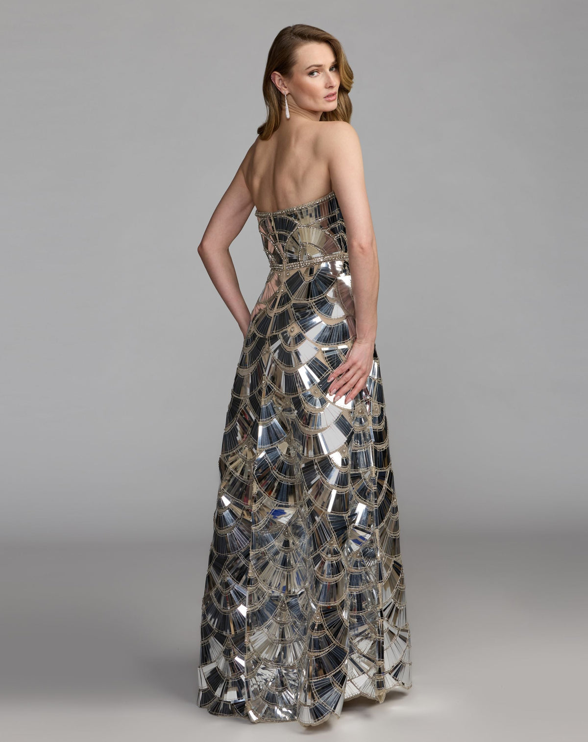 Silver Hand-Embellished Strapless Ballgown - Mac Duggal