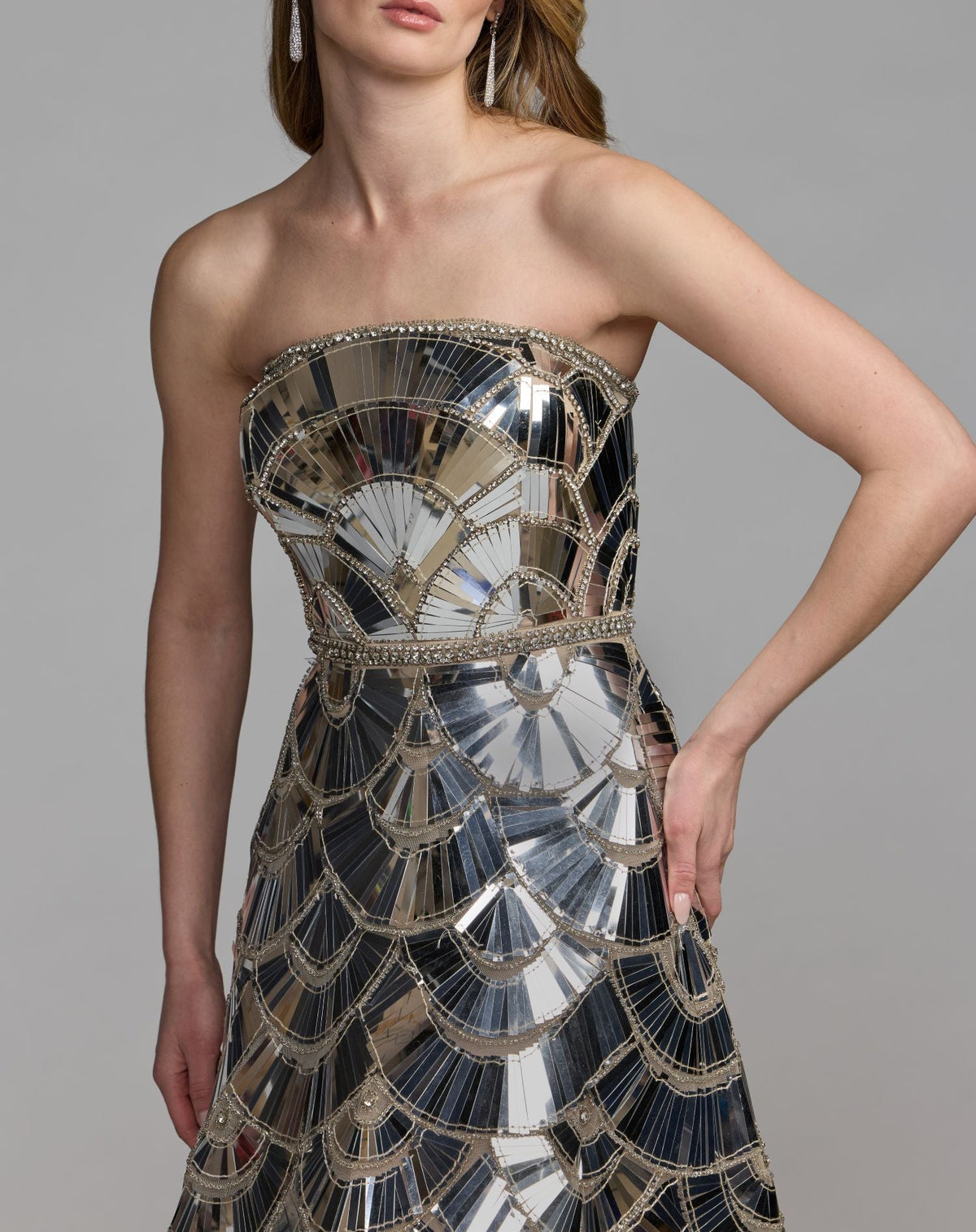 Silver Hand-Embellished Strapless Ballgown - Mac Duggal