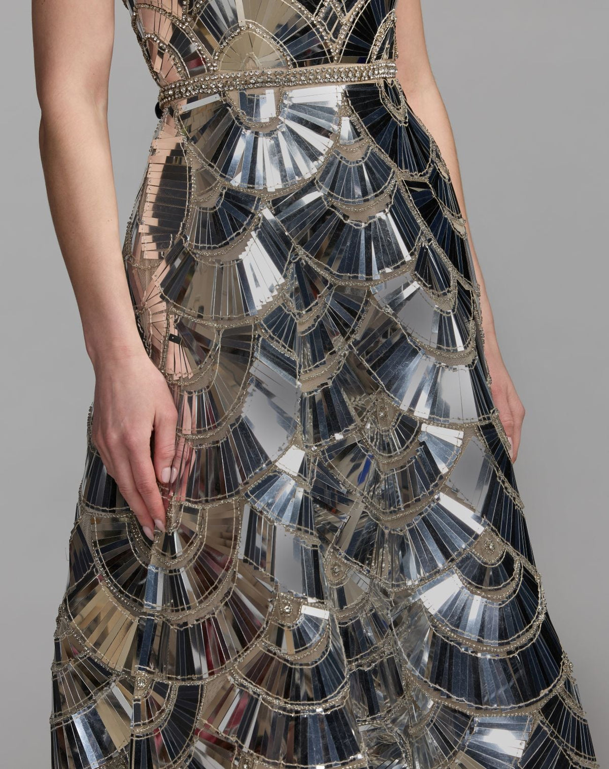 Silver Hand-Embellished Strapless Ballgown - Mac Duggal