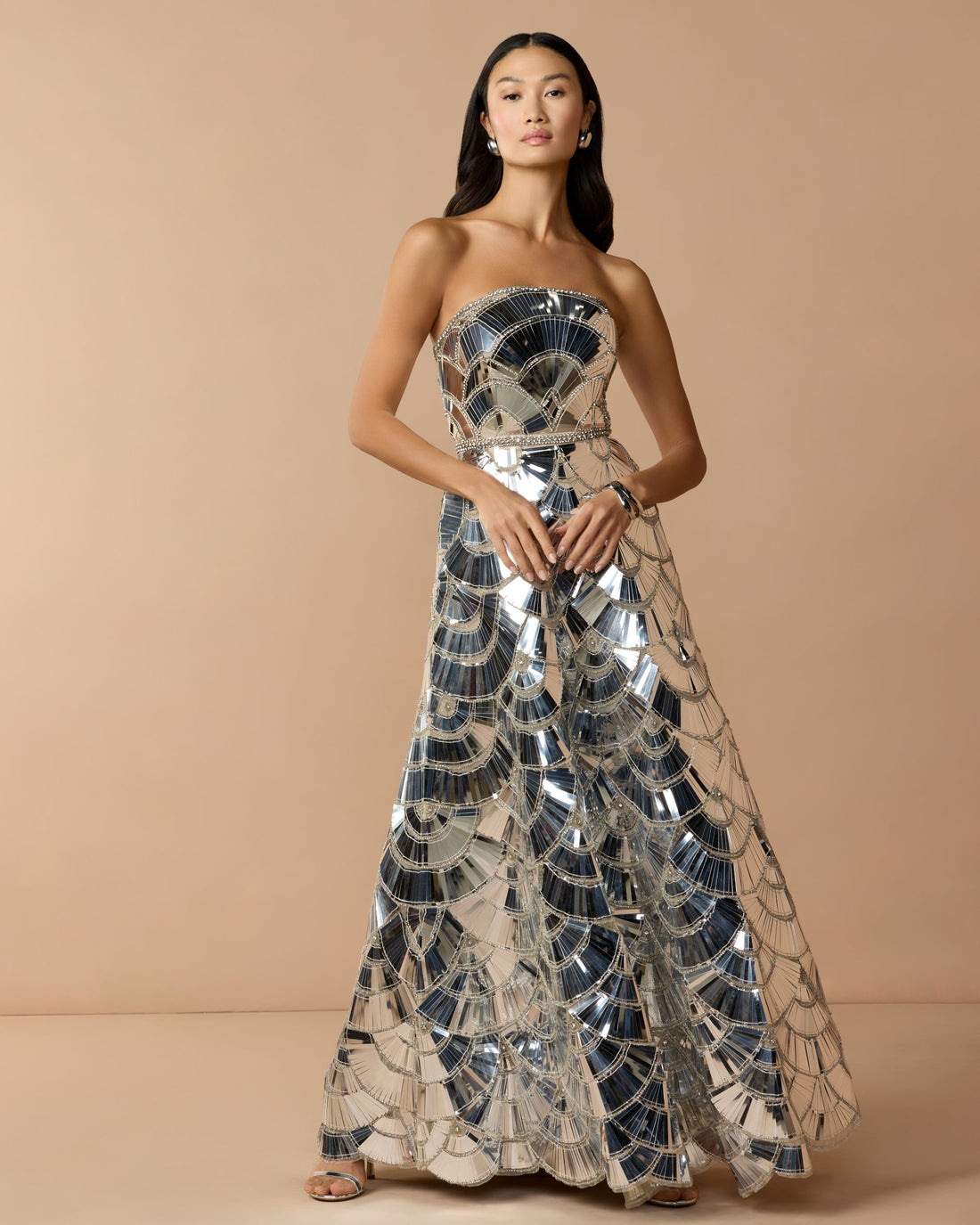 Silver Hand-Embellished Strapless Ballgown - Mac Duggal