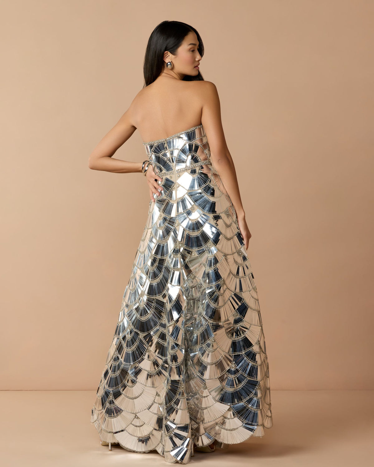 Silver Hand-Embellished Strapless Ballgown - Mac Duggal
