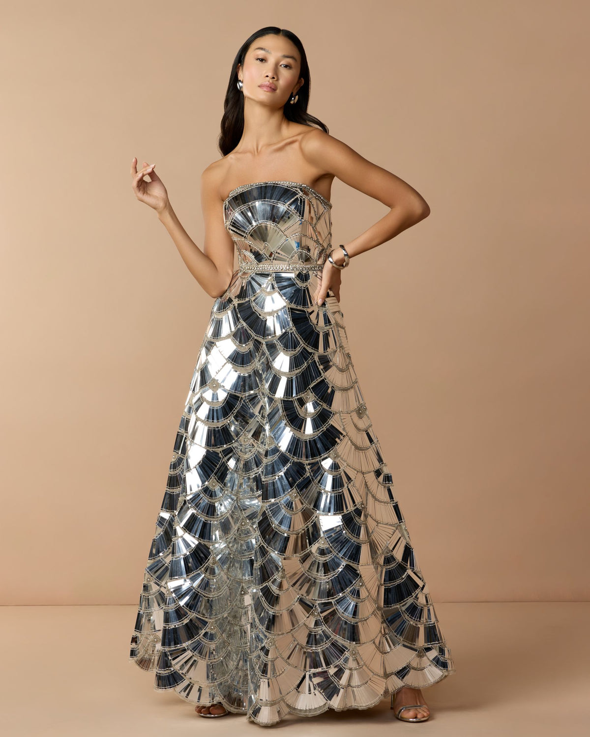Silver Hand-Embellished Strapless Ballgown - Mac Duggal