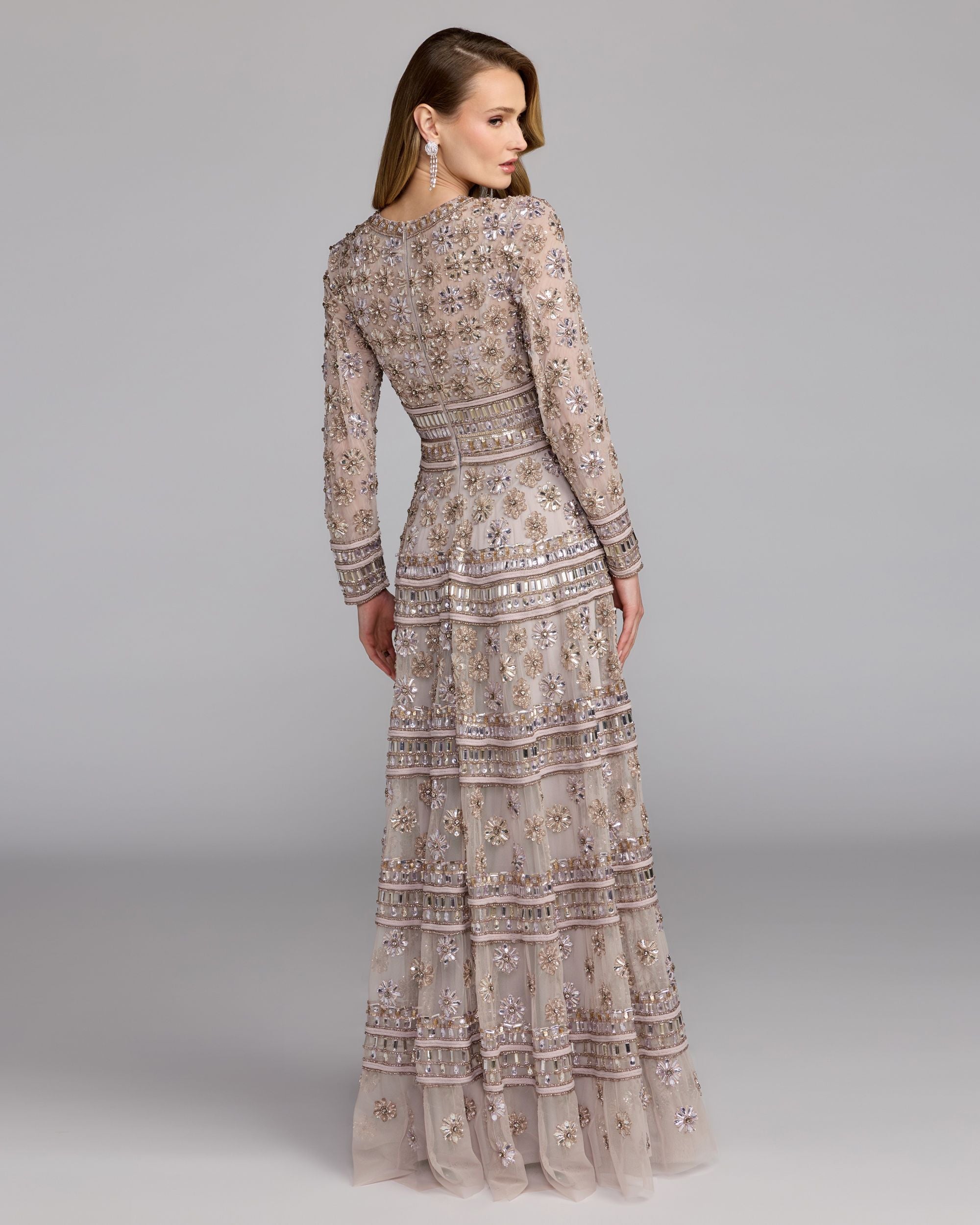 Purple Embellished Long Sleeve A-Line Gown - Mac Duggal