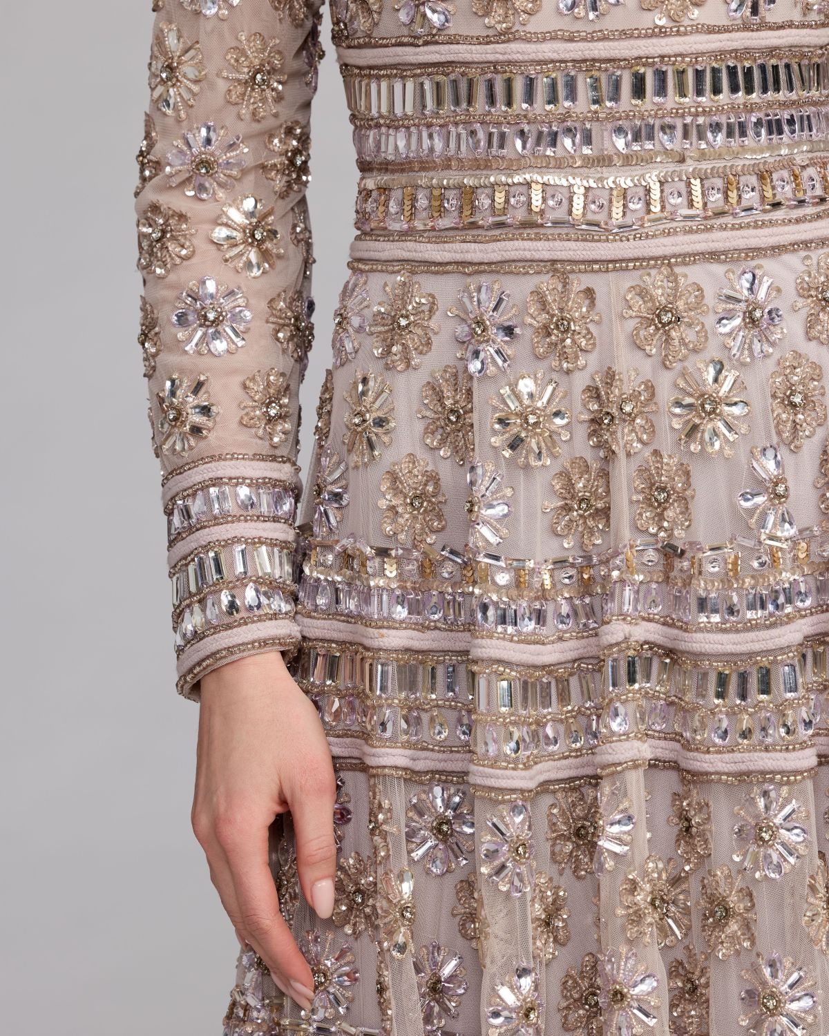 Purple Embellished Long Sleeve A-Line Gown - Mac Duggal
