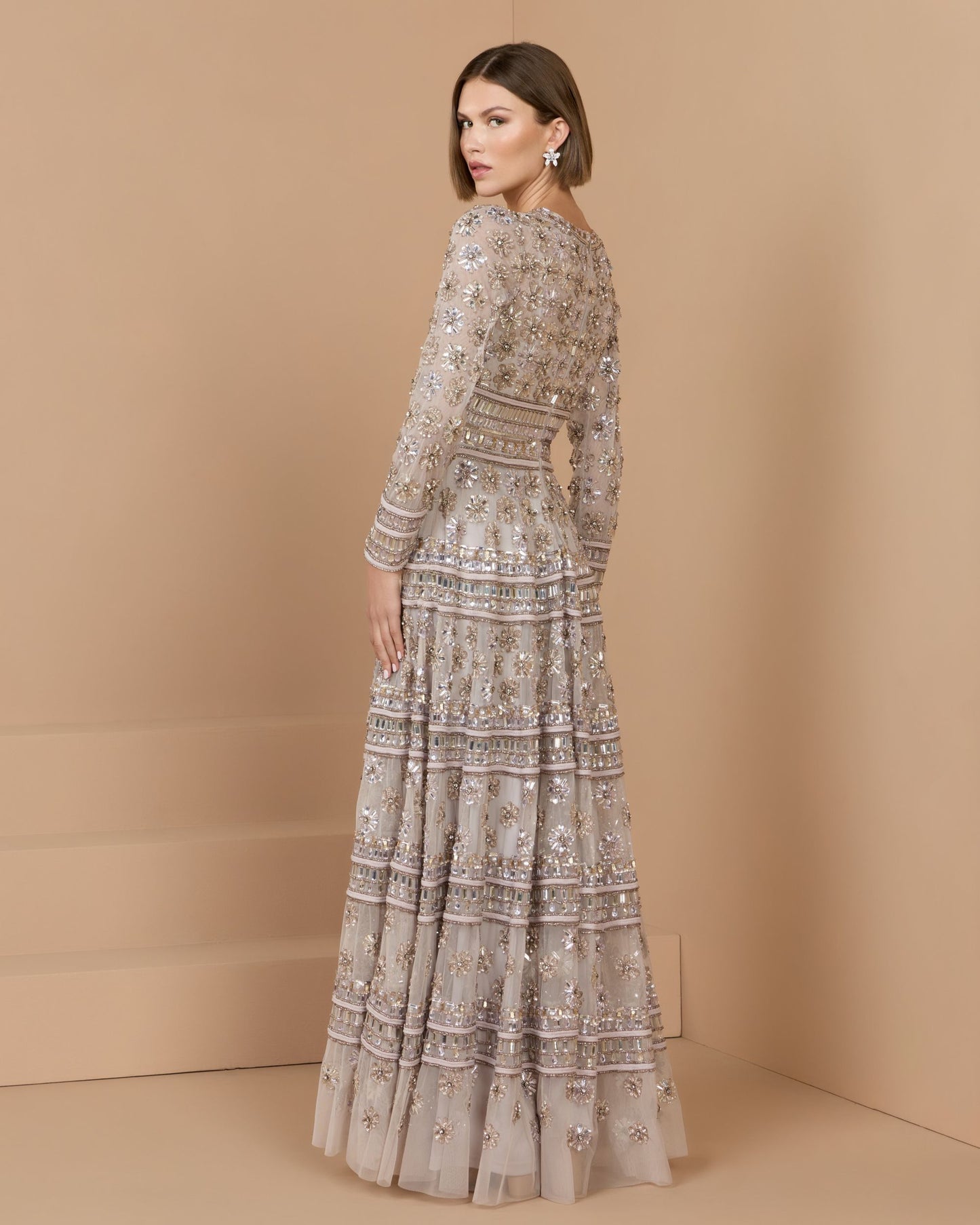 Purple Embellished Long Sleeve A-Line Gown - Mac Duggal
