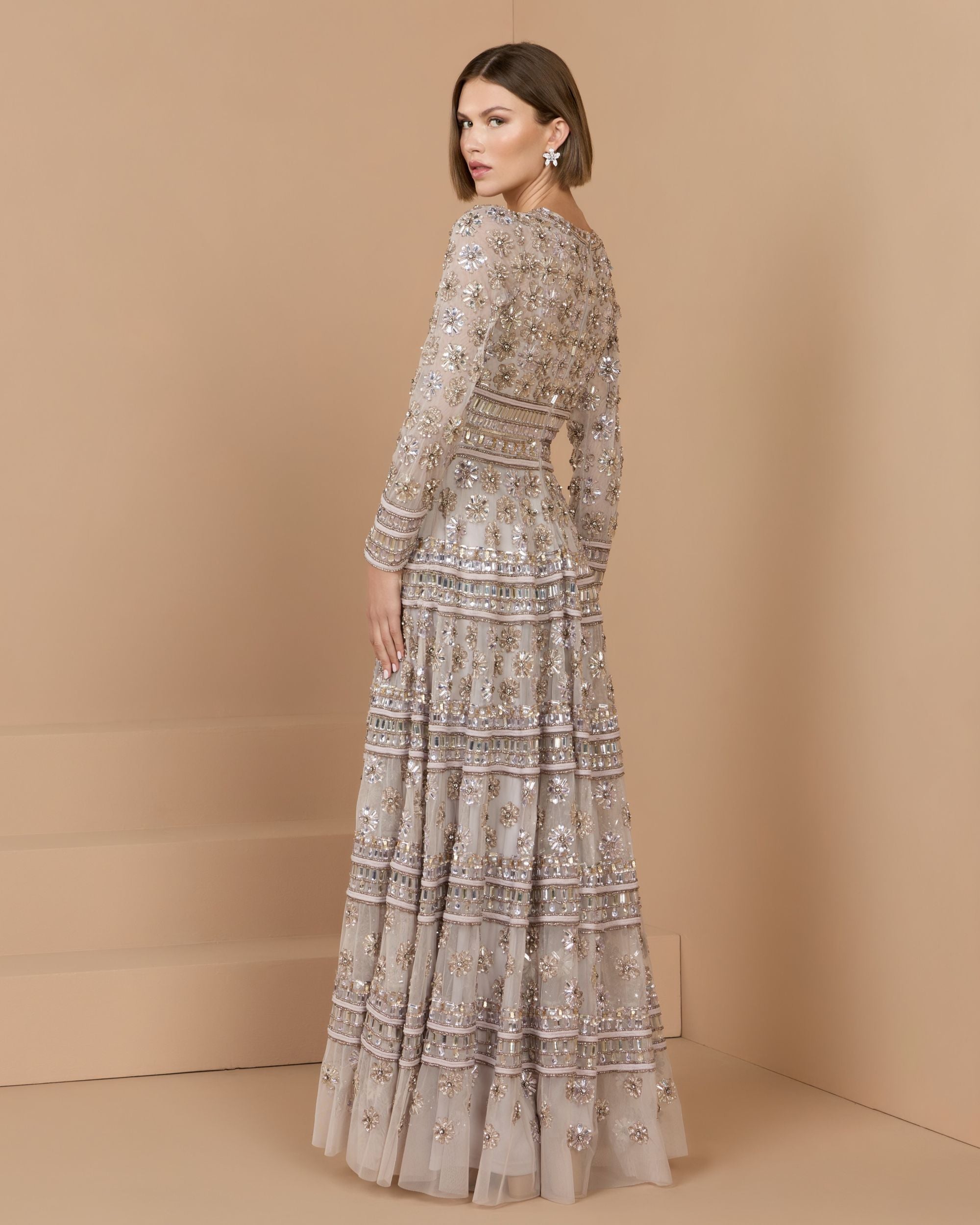 Purple Embellished Long Sleeve A-Line Gown - Mac Duggal