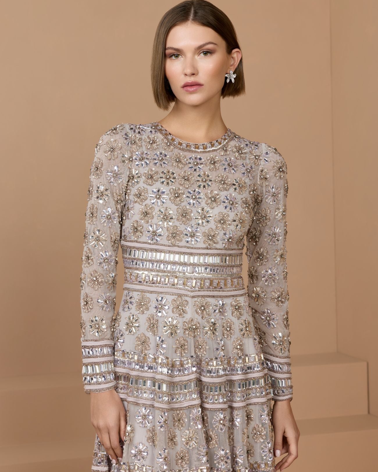 Purple Embellished Long Sleeve A-Line Gown - Mac Duggal
