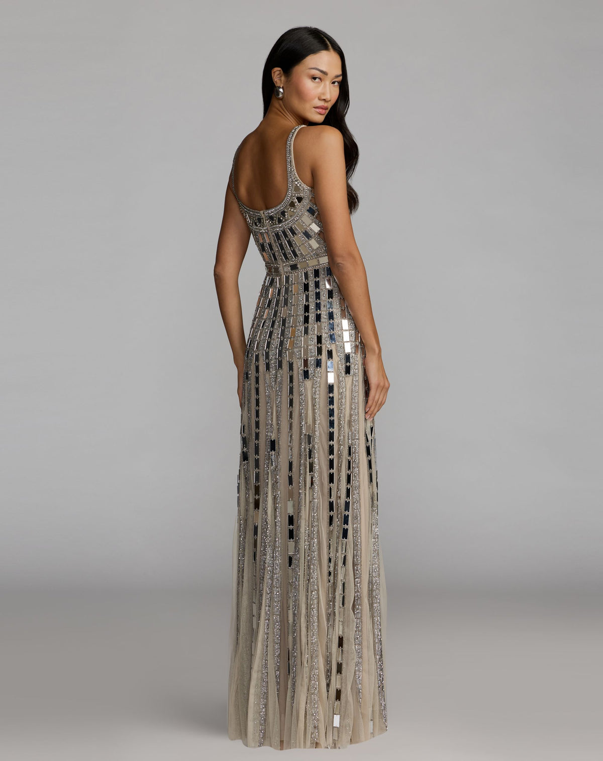 Silver Mirror Embellished Sleeveless Evening Gown - Mac Duggal