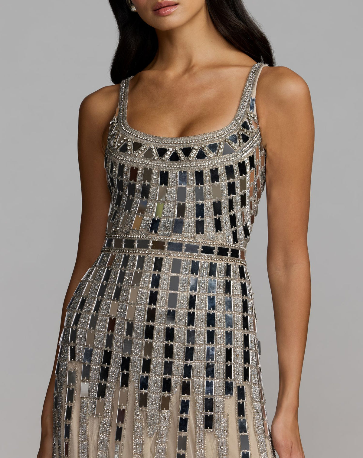 Silver Mirror Embellished Sleeveless Evening Gown - Mac Duggal