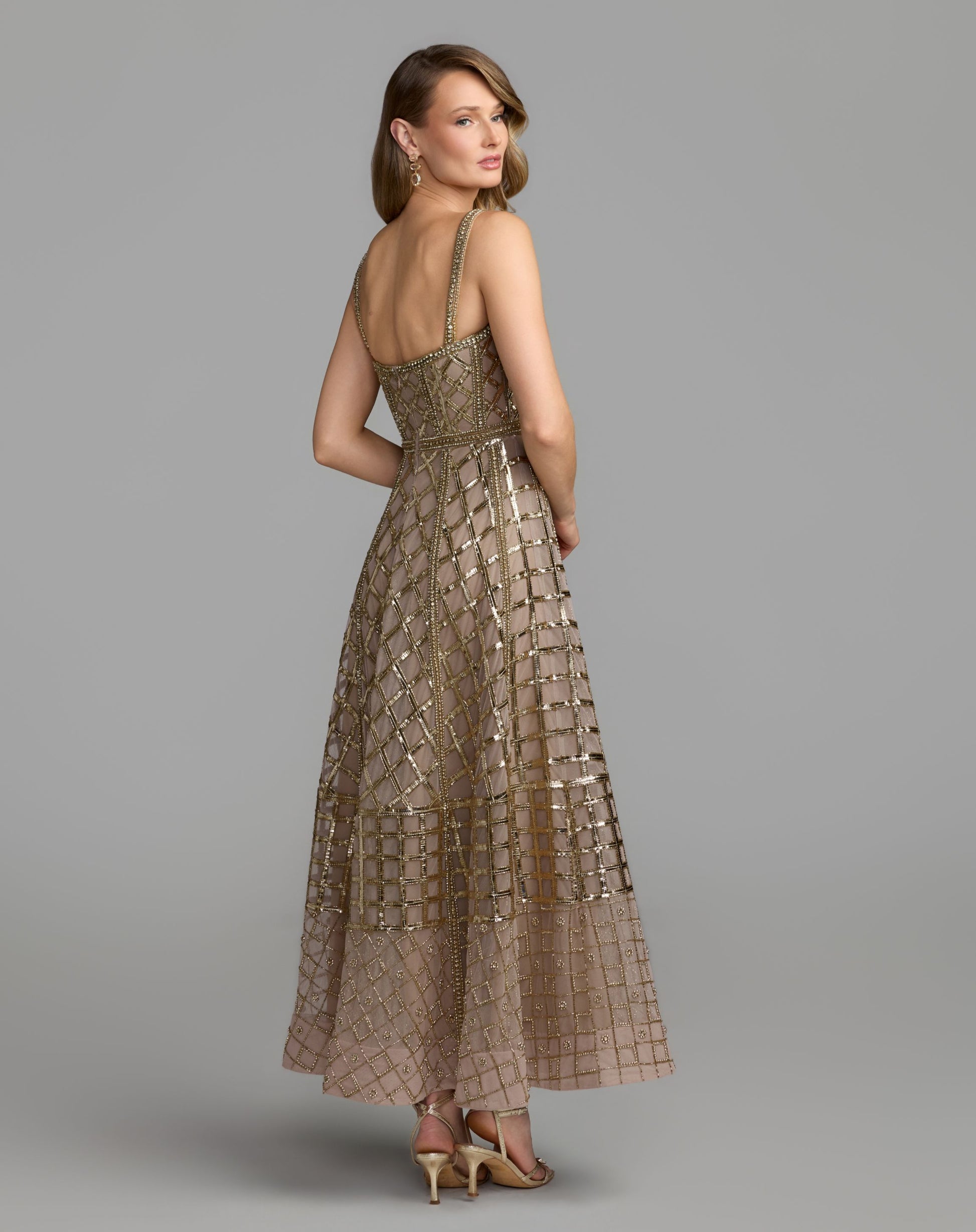 Gold Hand Embellished Geometric Sleeveless Dress - Mac Duggal